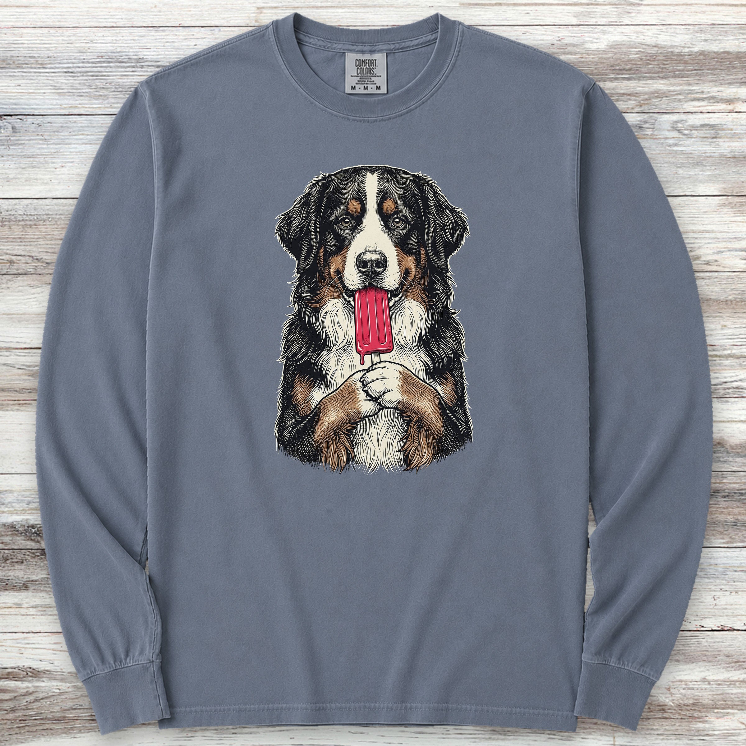 Bernese Mountain Dog Pupsicle Long Sleeve Tee - Blue Jean