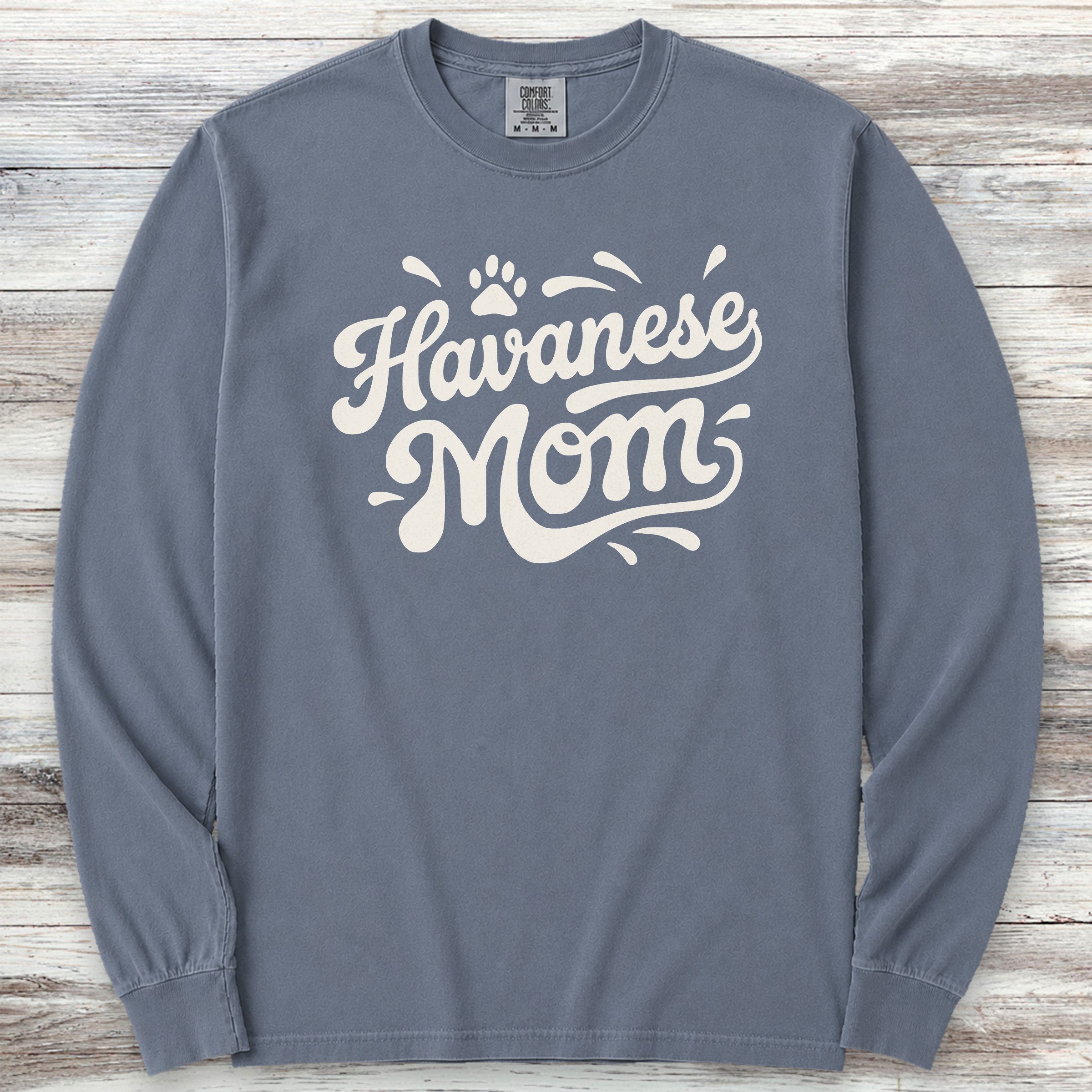 Havanese Groovy Mom Long Sleeve Tee - Blue Jean