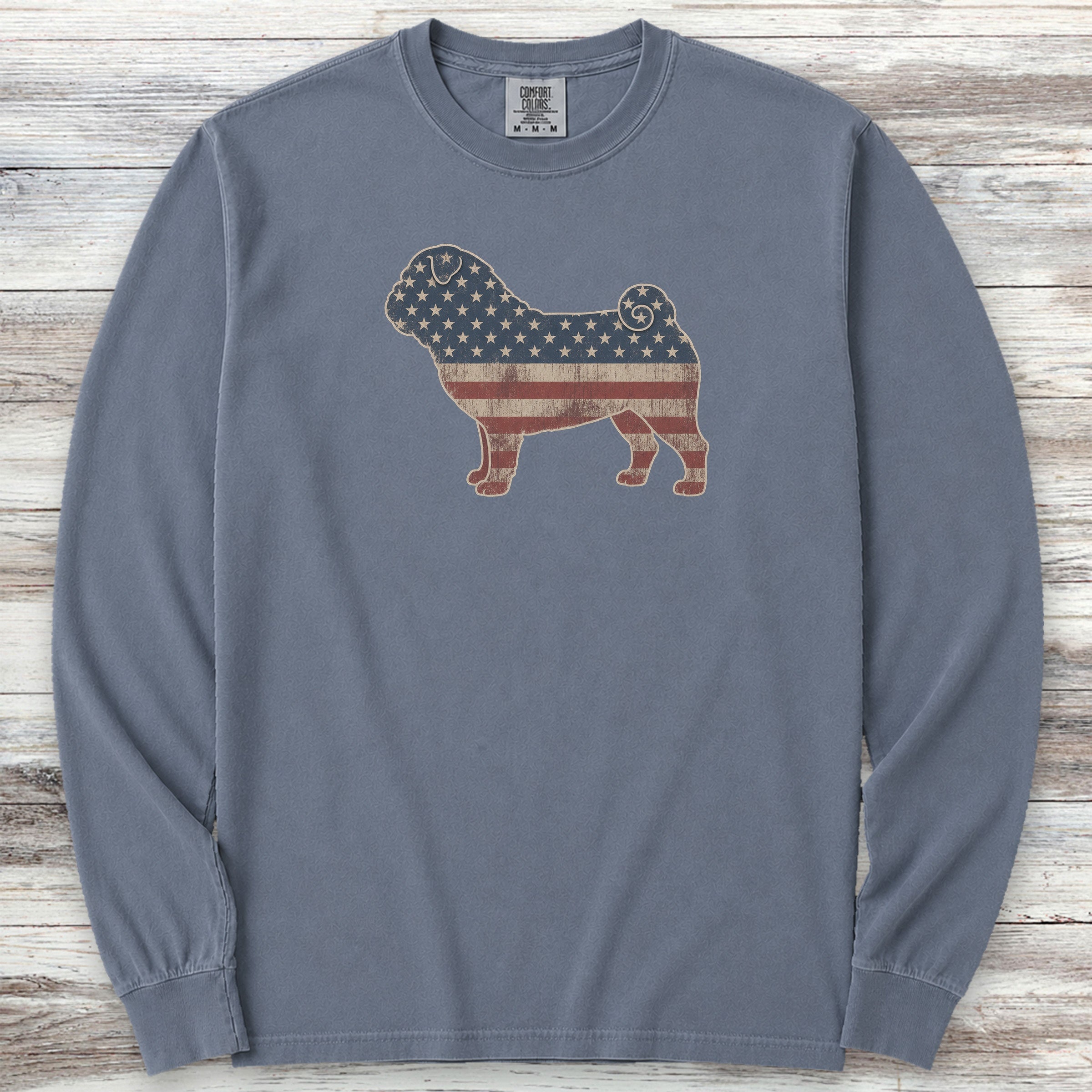 Pug Vintage USA Long Sleeve Tee - Blue Jean