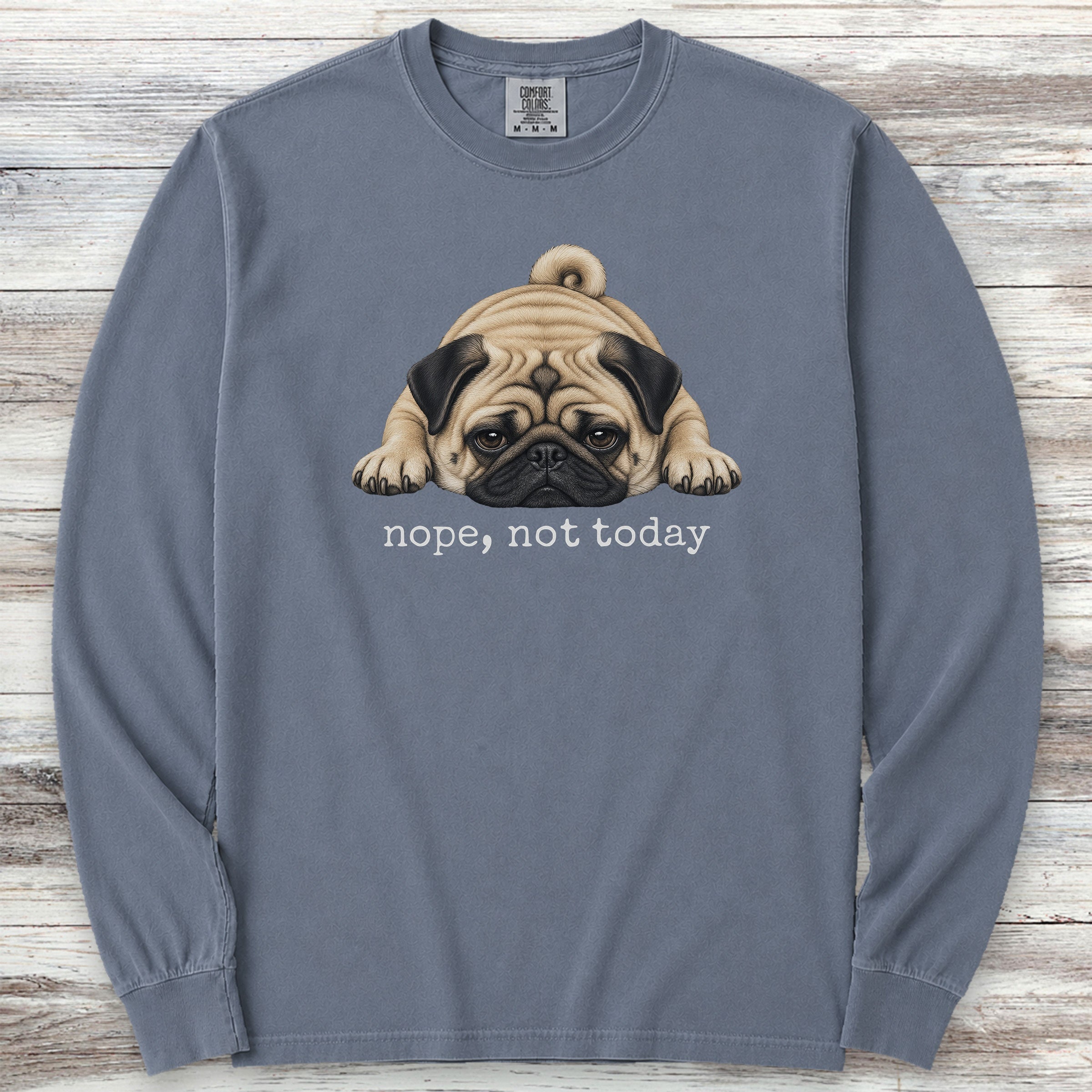 Pug Nope Long Sleeve Tee - Blue Jean