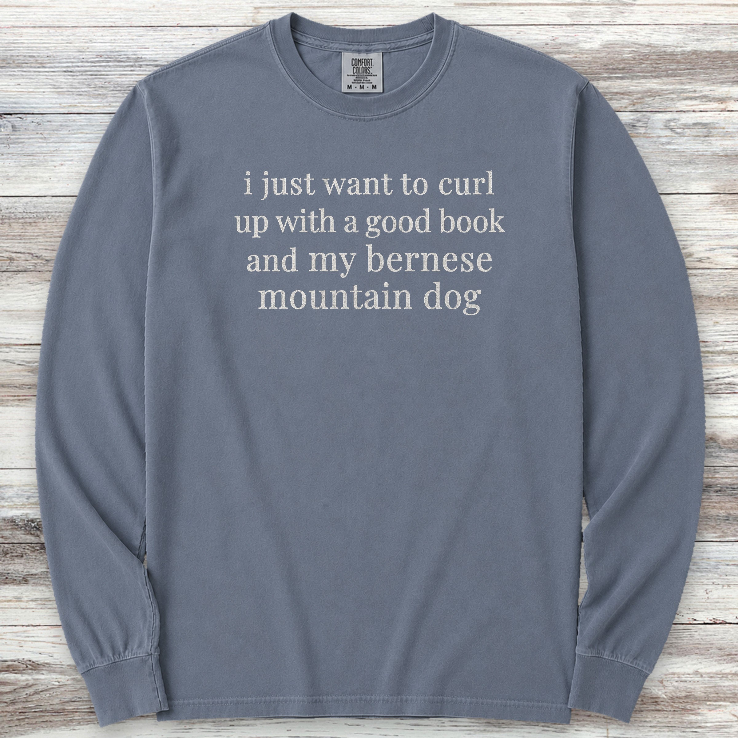Bernese Mountain Dog Book Long Sleeve Tee - Blue Jean