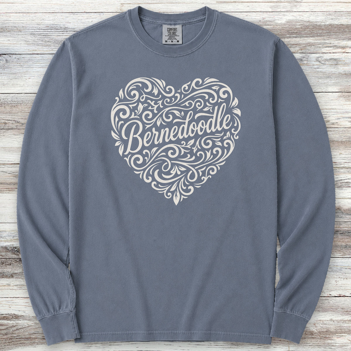 Bernedoodle Heart Script Long Sleeve Tee - Blue Jean