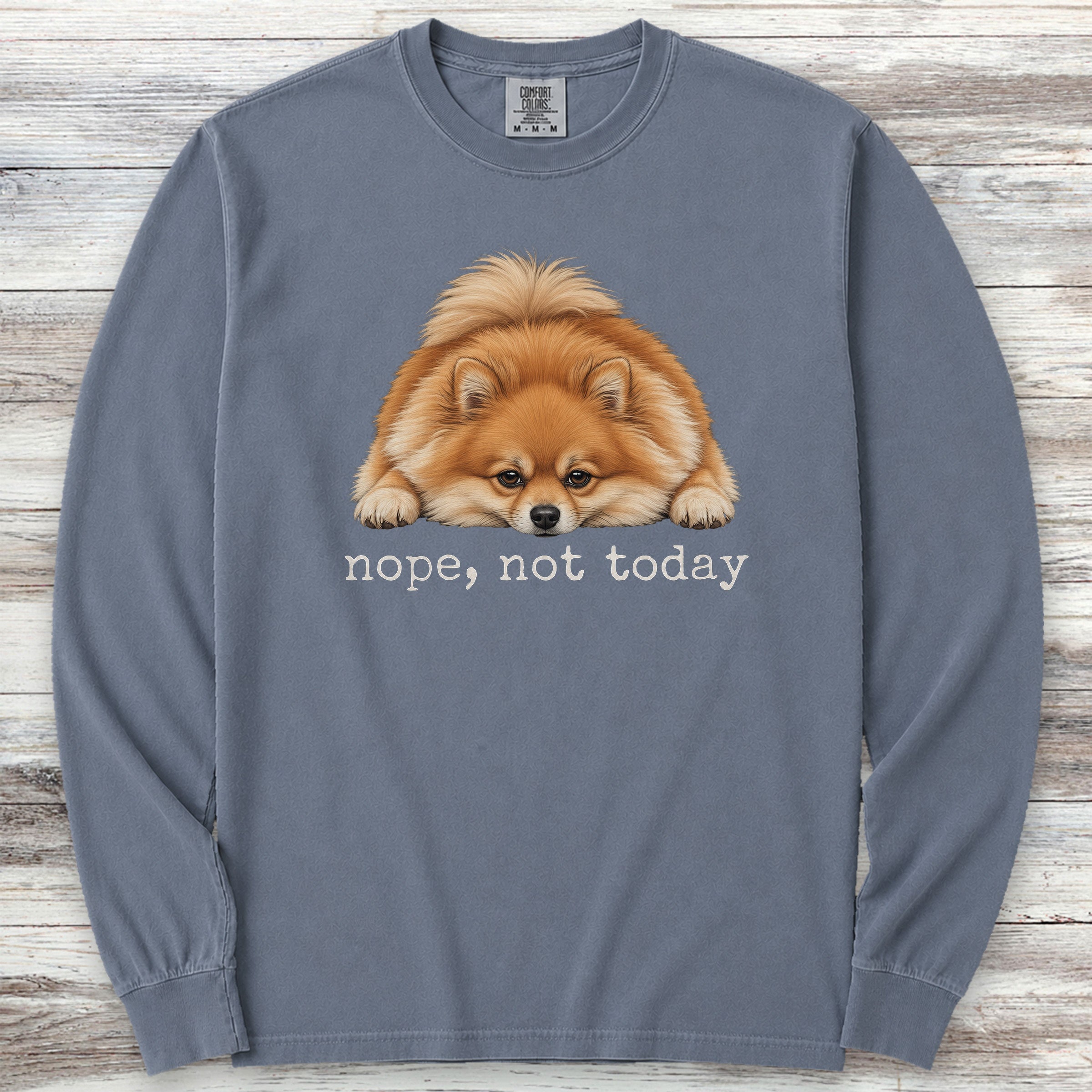 Pomeranian Nope Long Sleeve Tee - Blue Jean