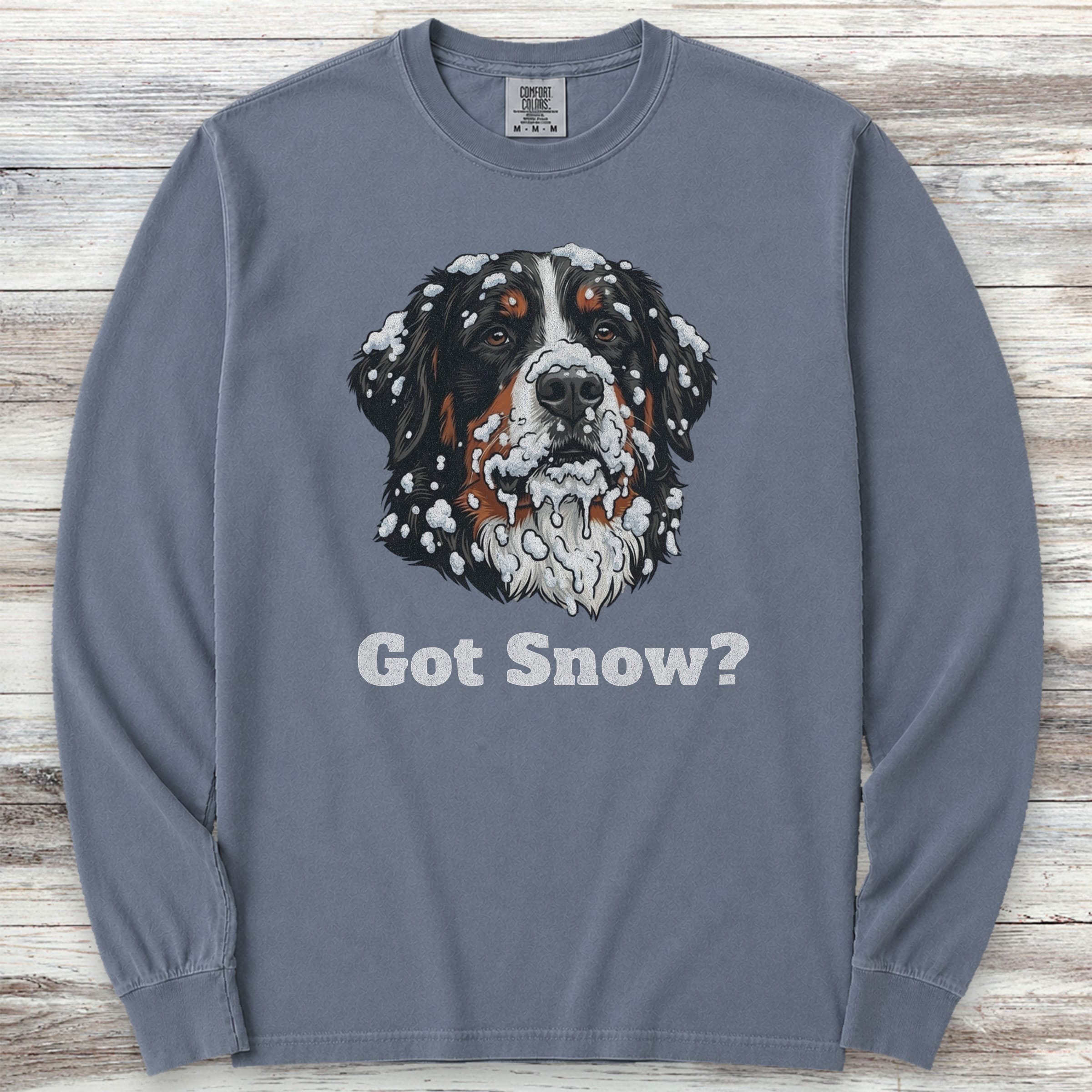 Bernese Mountain Dog Got Snow Long Sleeve Tee - Blue Jean