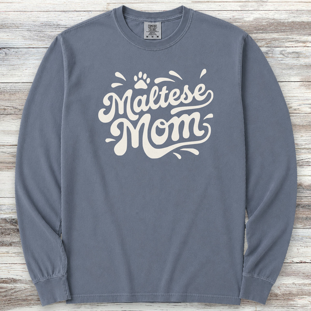 Maltese Groovy Mom Long Sleeve Tee - Blue Jean