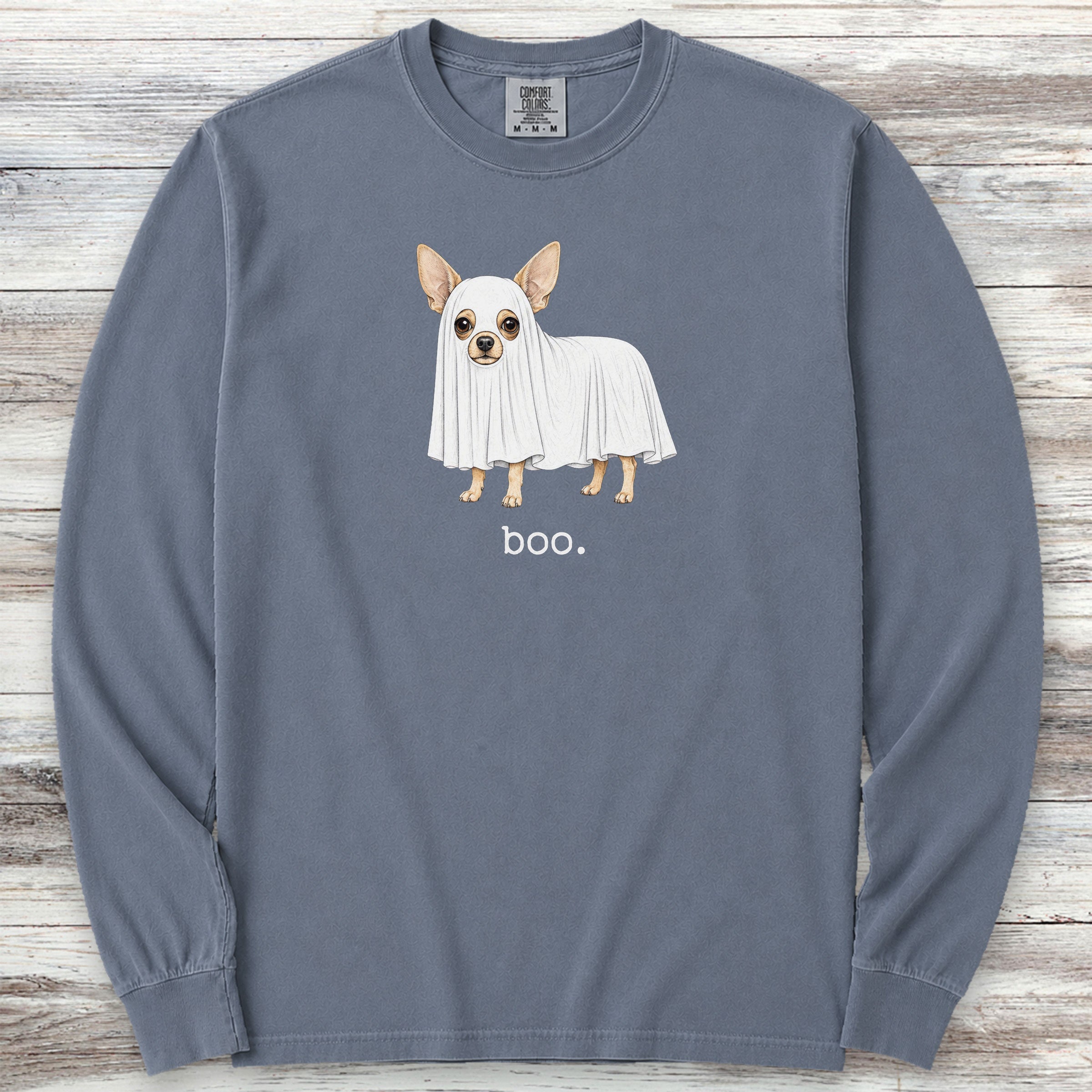 Chihuahua Boo Long Sleeve Tee - Blue Jean