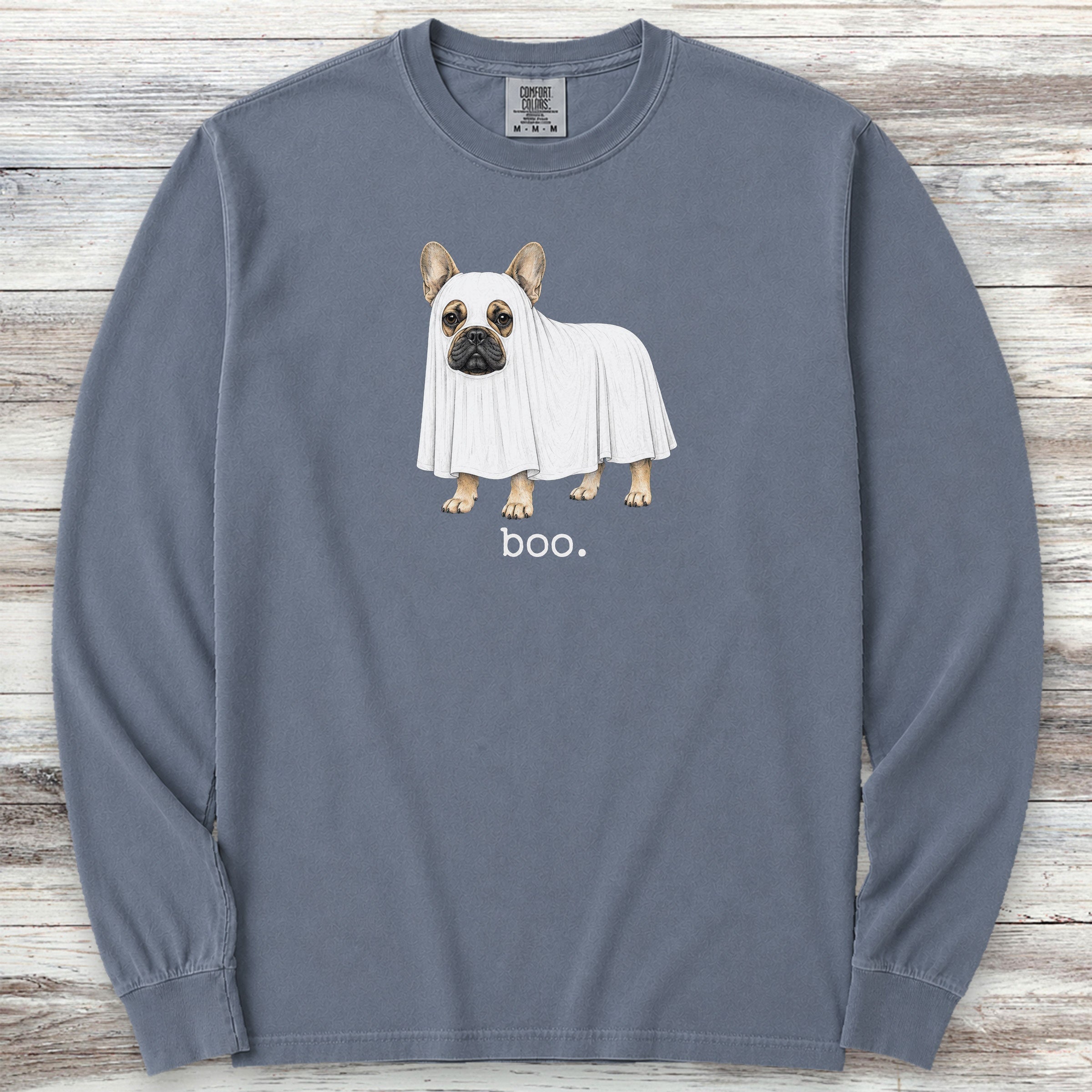French Bulldog Boo Long Sleeve Tee - Blue Jean