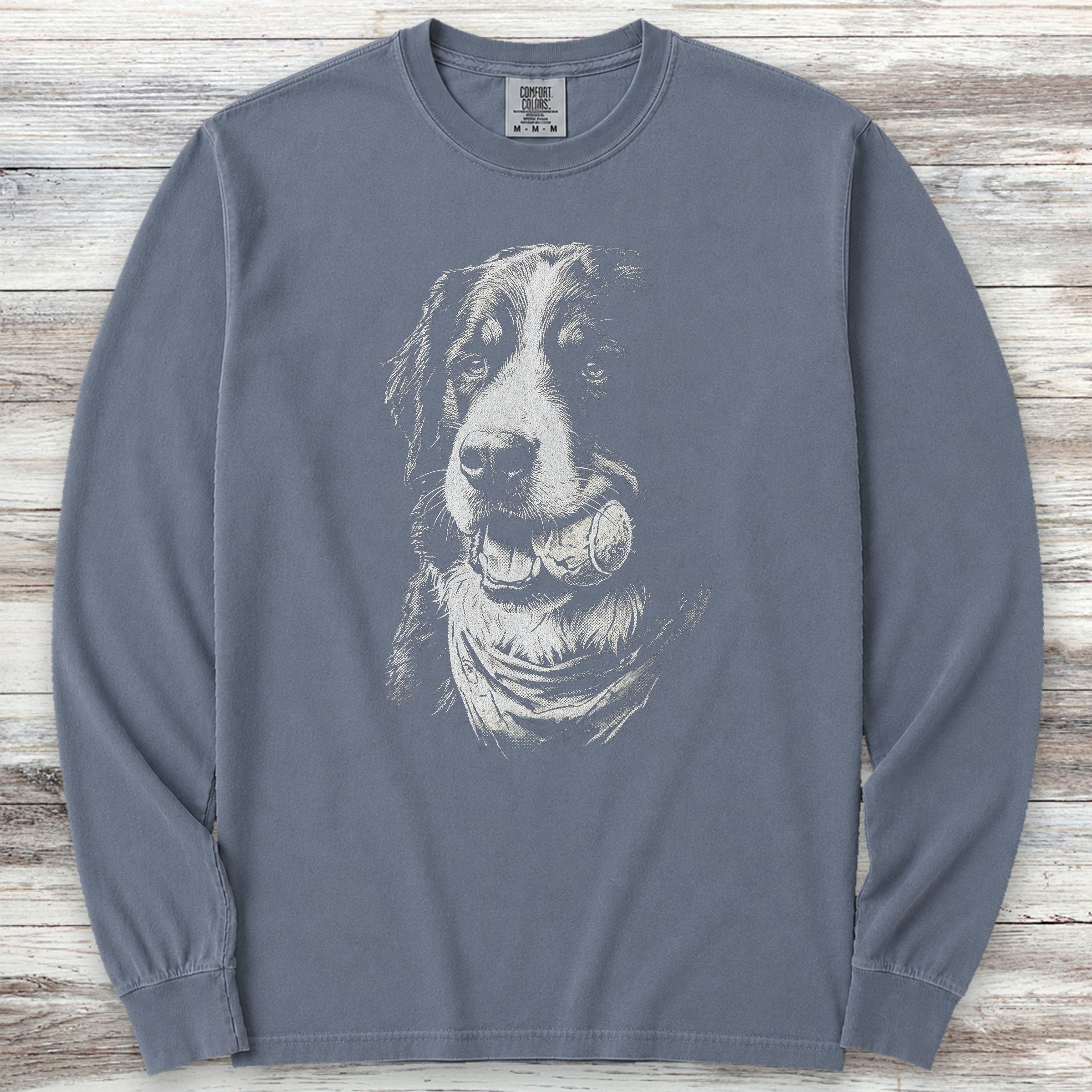 Bernese Mountain Dog Play Ball Long Sleeve Tee - Blue Jean