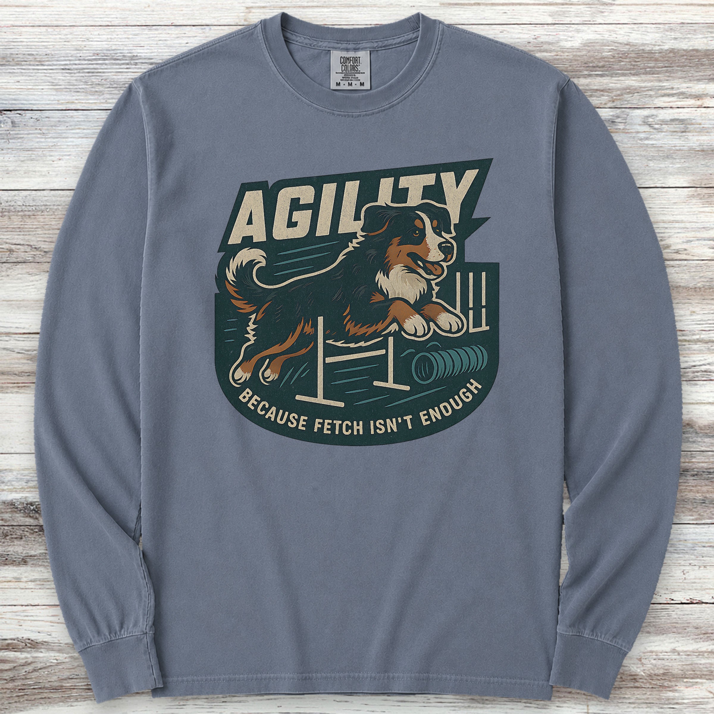 Bernese Mountain Dog Agility Long Sleeve Tee - Blue Jean