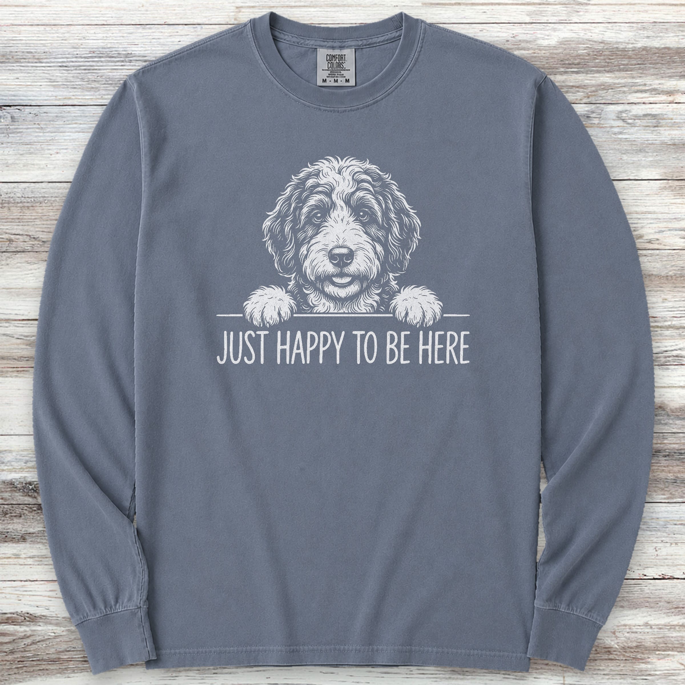 Bernedoodle Happy Long Sleeve Tee - Blue Jean