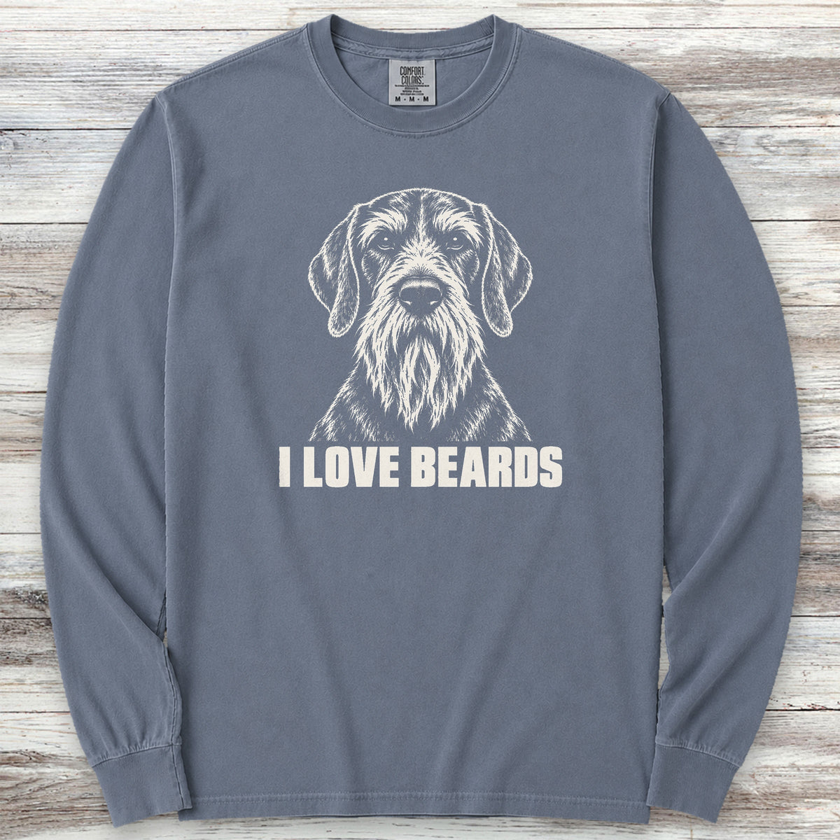 German Wirehaired Pointer I Love Beards Long Sleeve Tee - Blue Jean