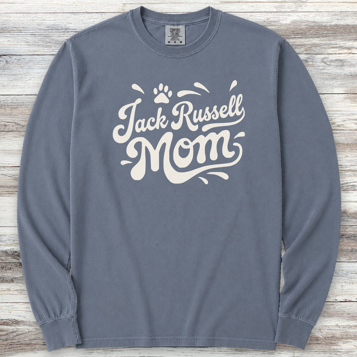 Jack Russell Groovy Mom Long Sleeve Tee - Blue Jean