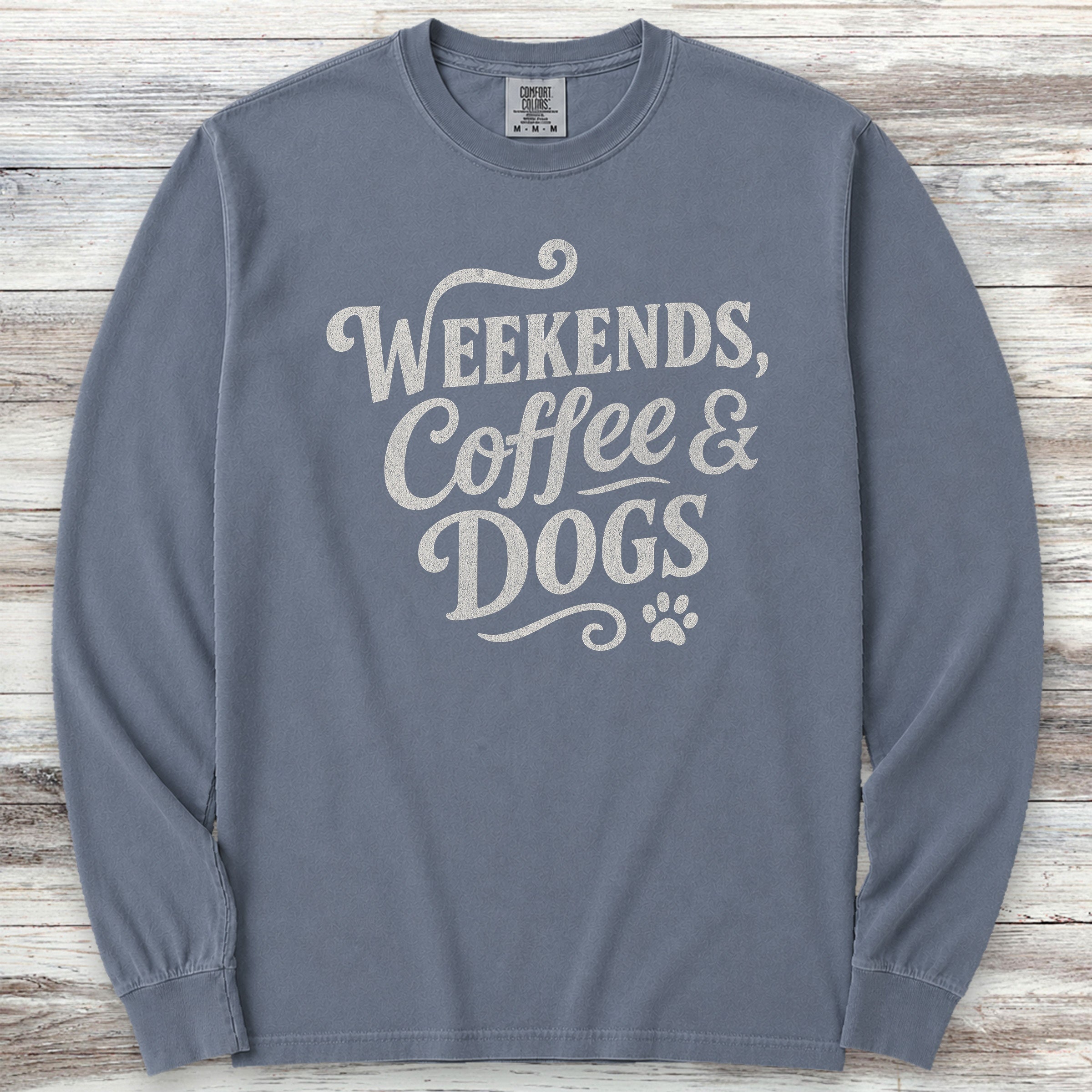 Weekends Coffee Dogs Long Sleeve Tee - Blue Jean