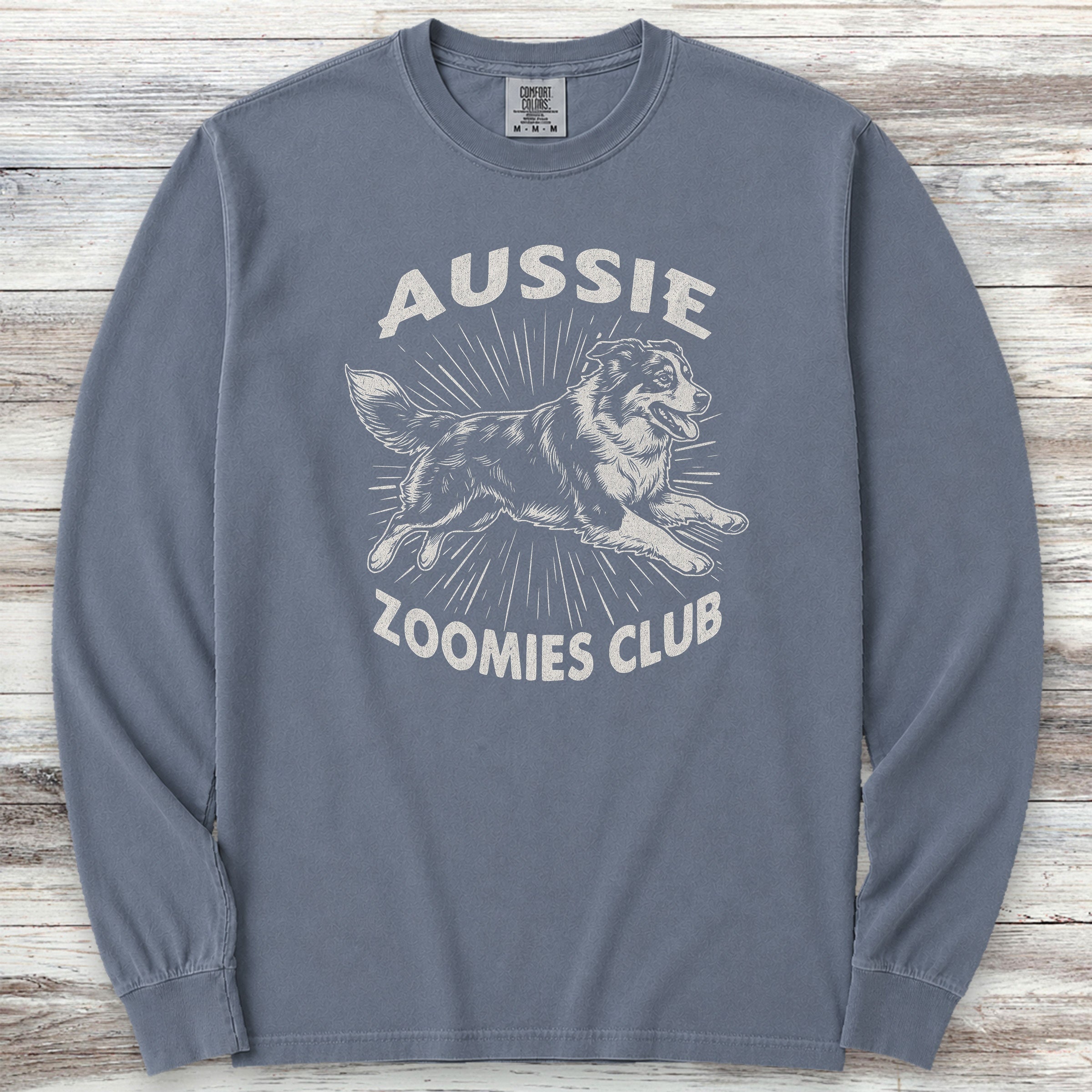 Australian Shepherd Zoomies Long Sleeve Tee - Blue Jean