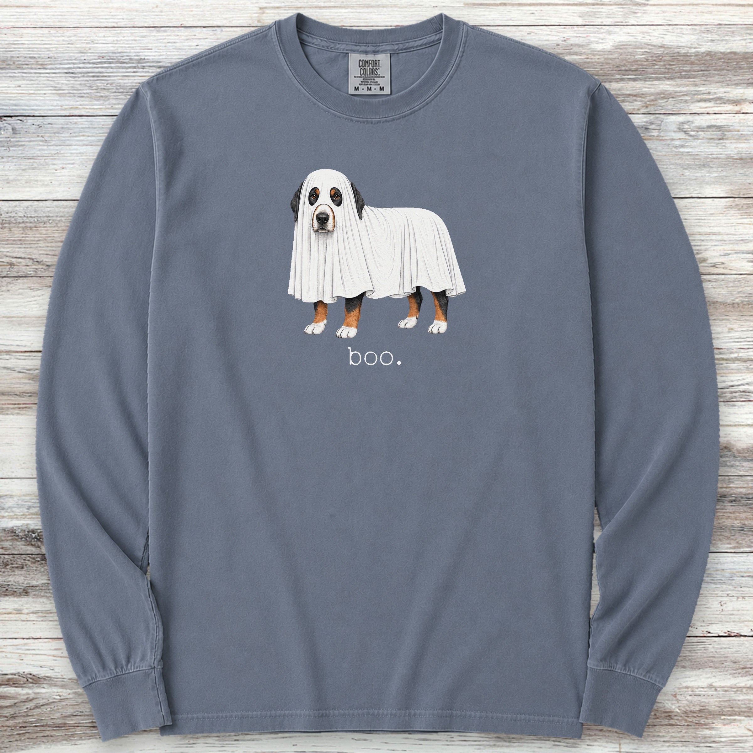 Swiss Mountain Dog Boo Long Sleeve Tee - Blue Jean