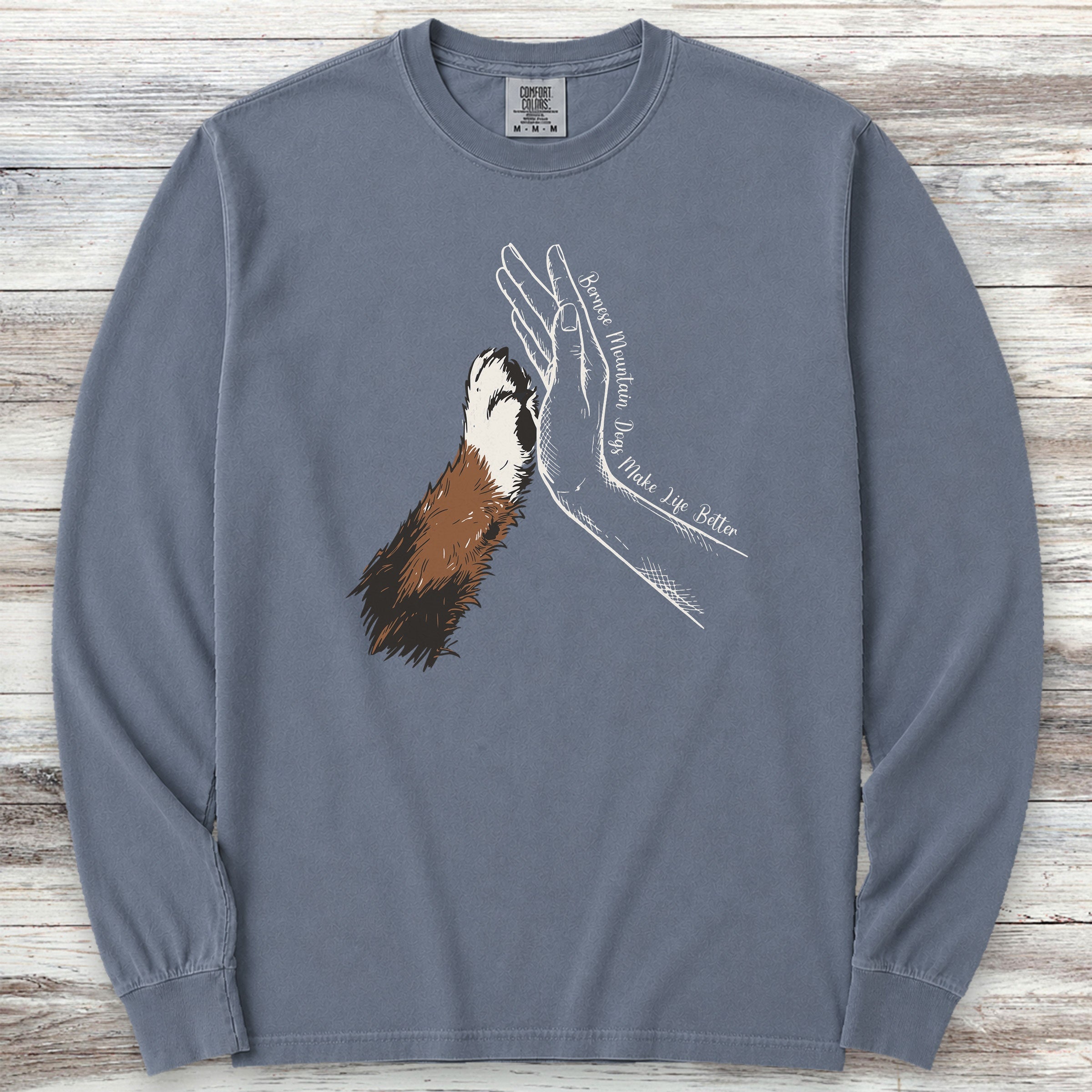 Bernese Mountain Dog Together Long Sleeve Tee - Blue Jean