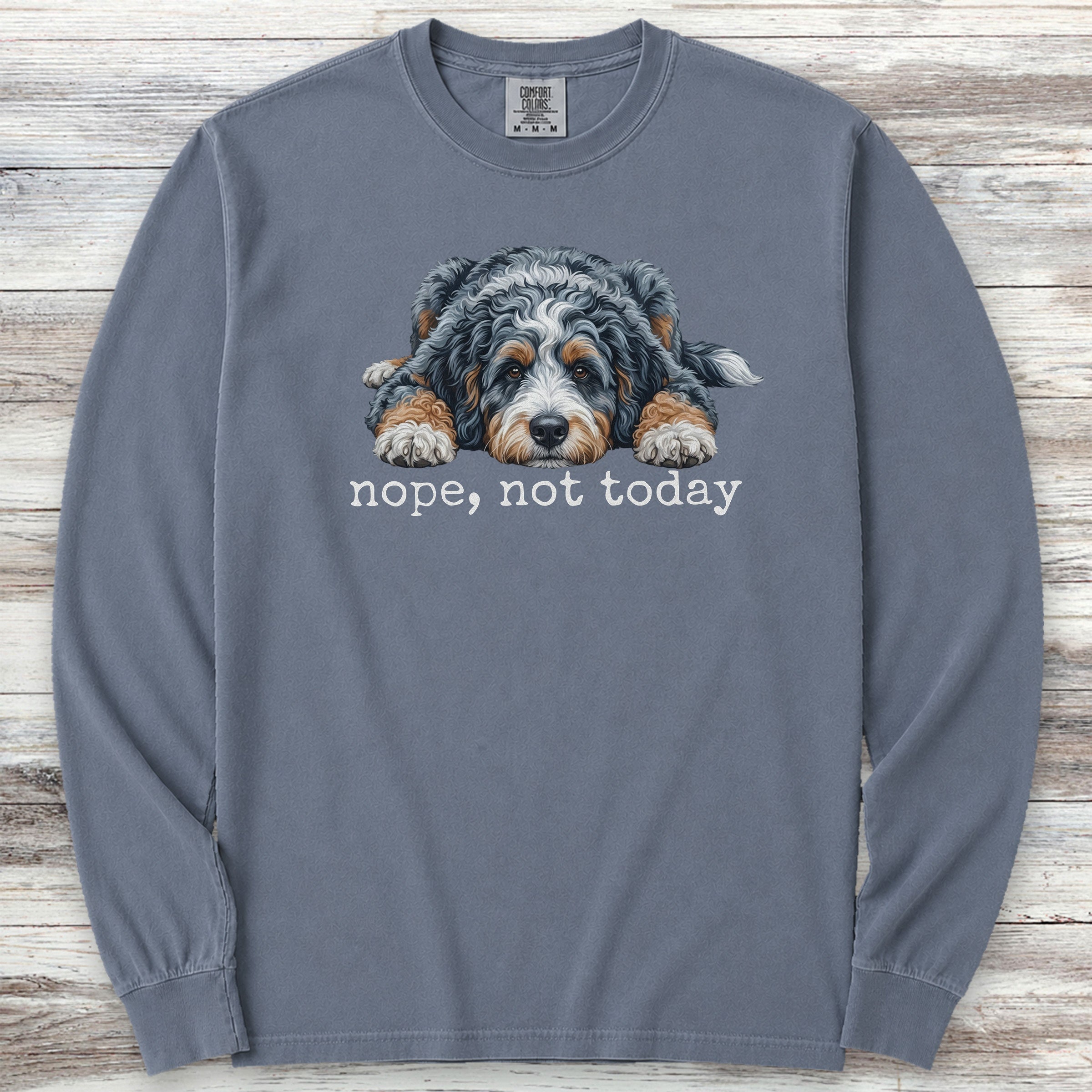 Aussiedoodle Nope Long Sleeve Tee - Blue Jean