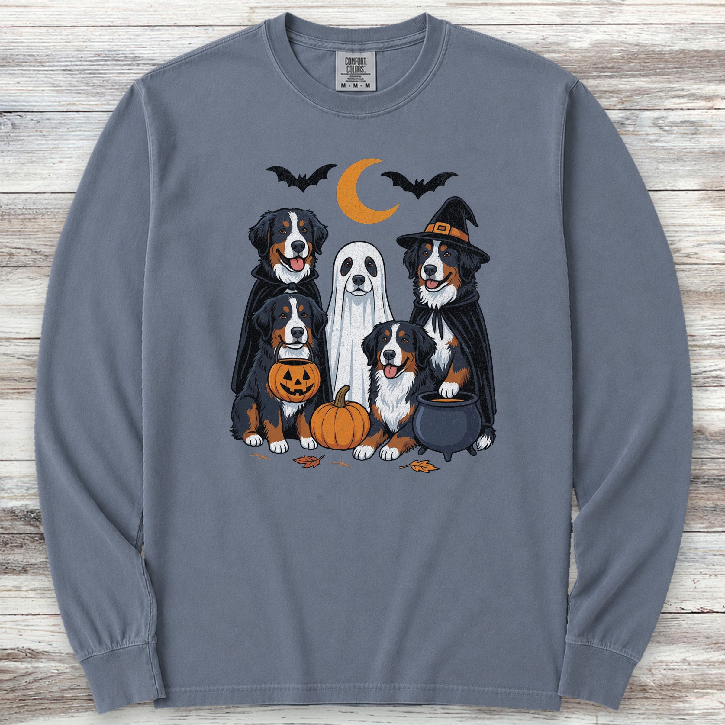 Bernese Mountain Dog Halloween Long Sleeve Tee - Blue Jean