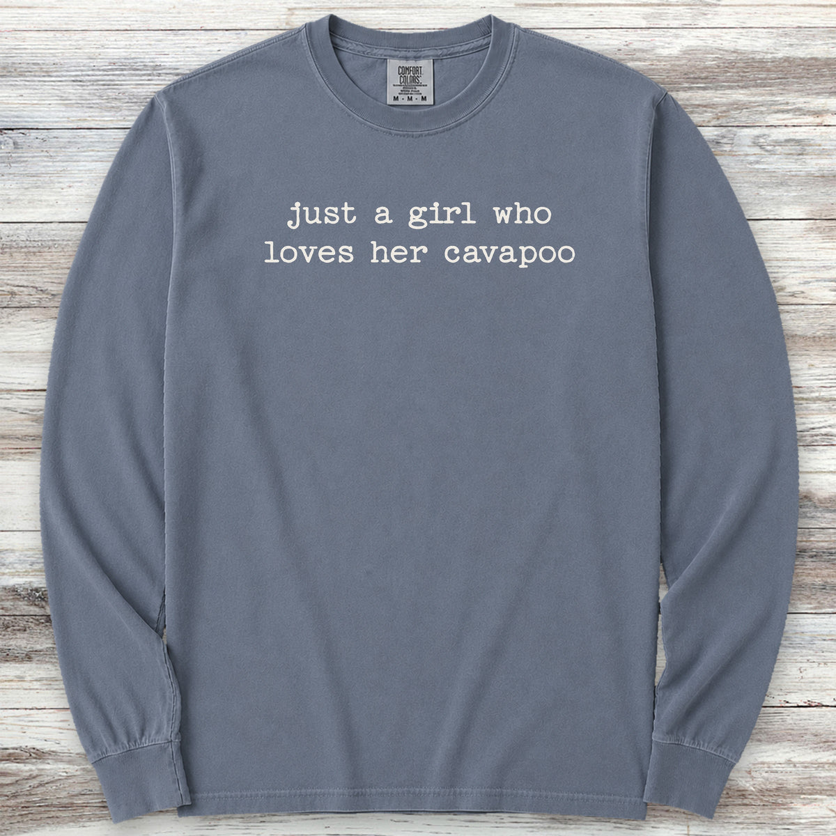 Cavapoo Girl Long Sleeve Tee - Blue Jean