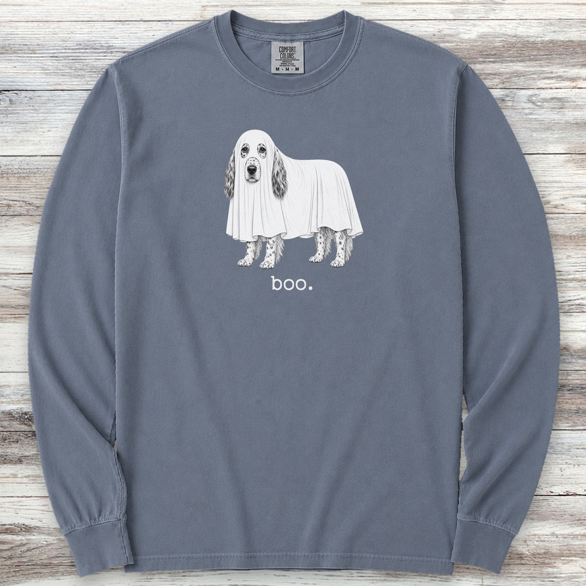 English Setter Boo Long Sleeve Tee - Blue Jean