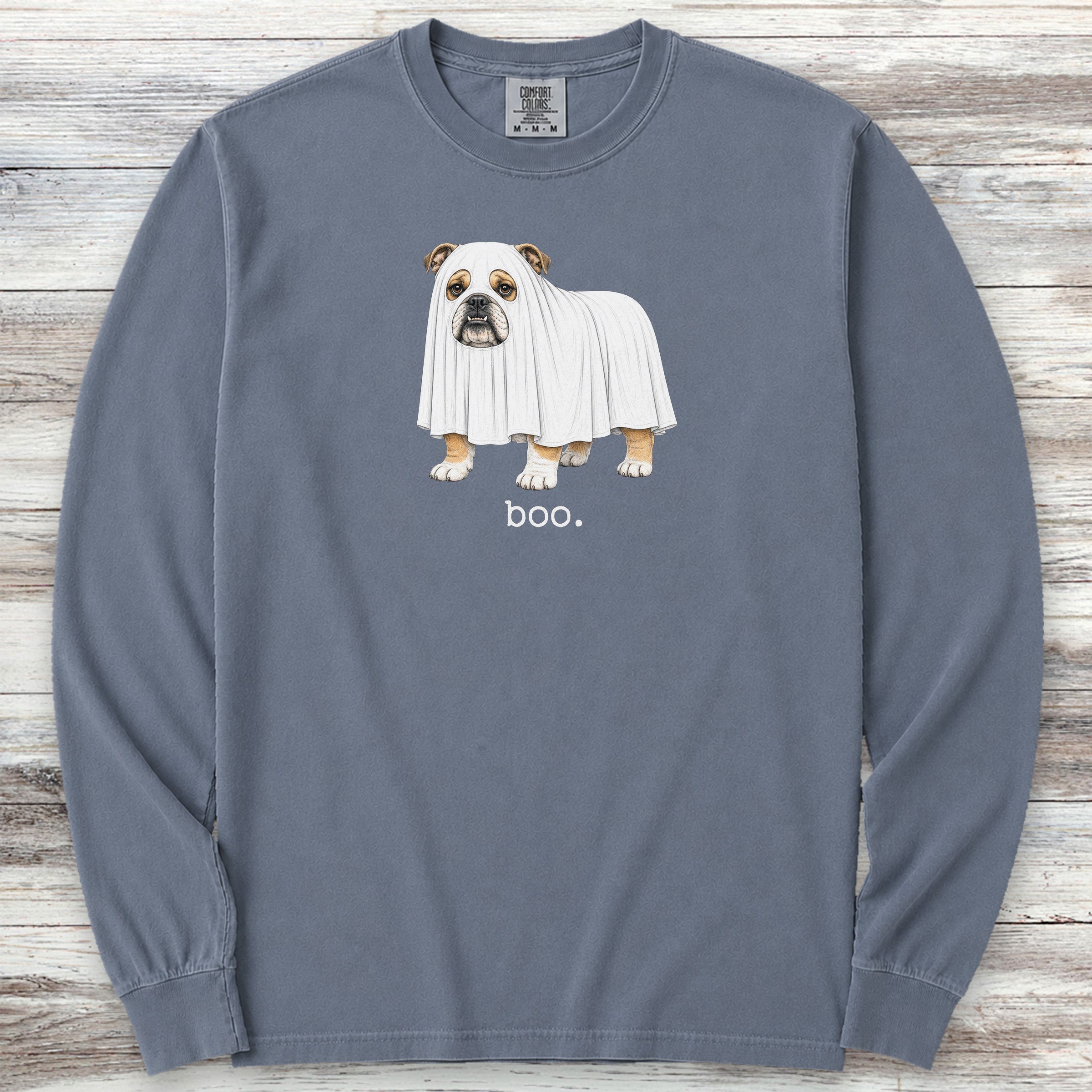 English Bulldog Boo Long Sleeve Tee - Blue Jean