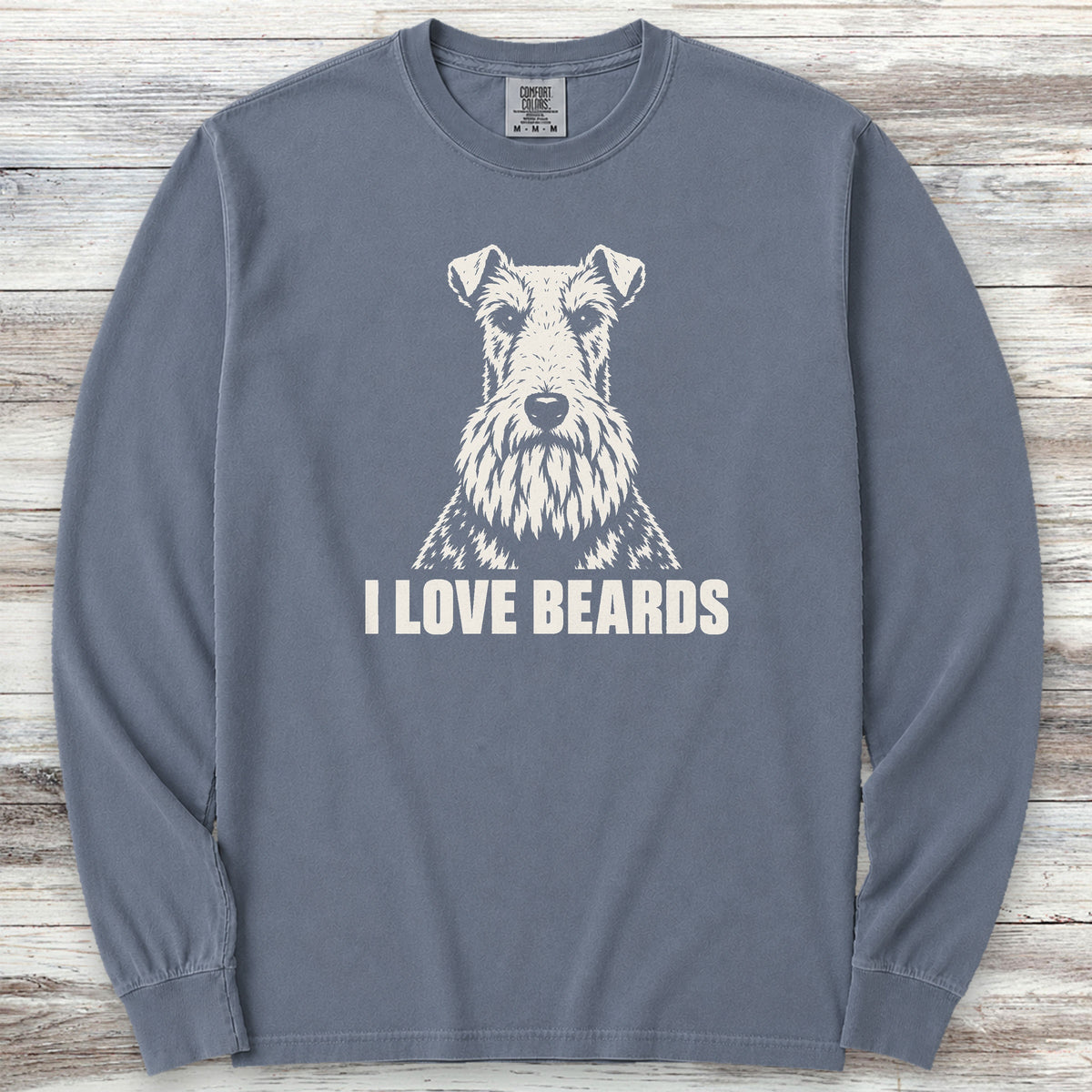 Wire Fox Terrier I Love Beards Long Sleeve Tee - Blue Jean