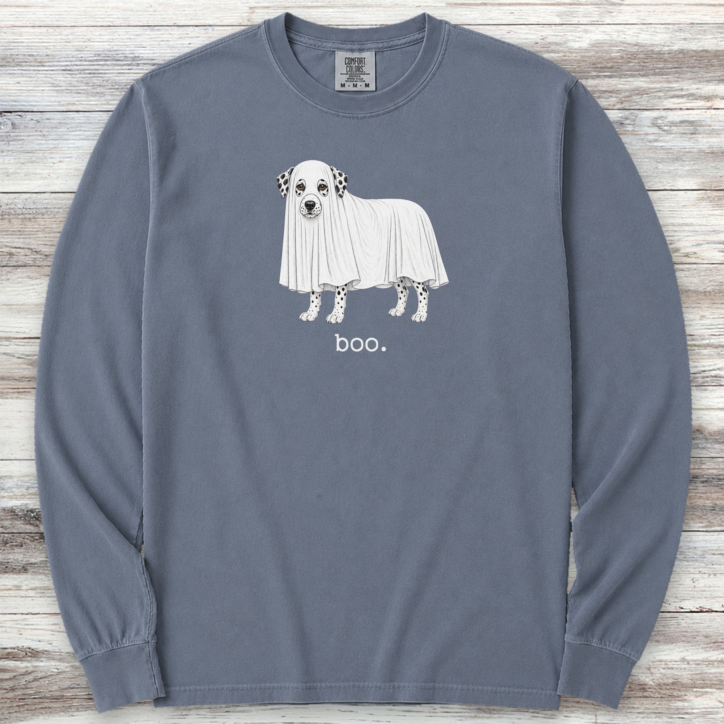 Dalmatian Boo Long Sleeve Tee - Blue Jean