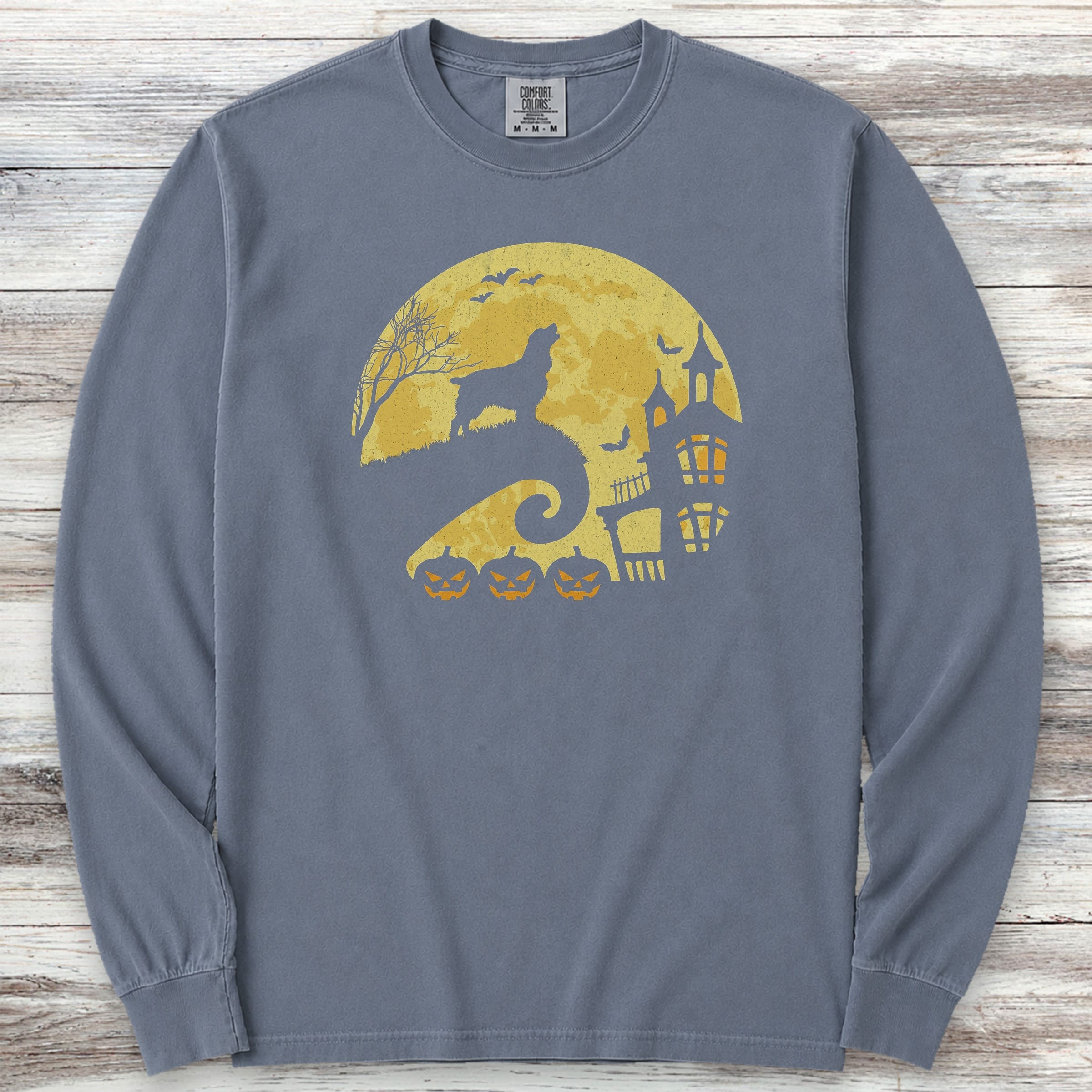 Springer Spaniel Halloween Moon Long Sleeve Tee - Blue Jean