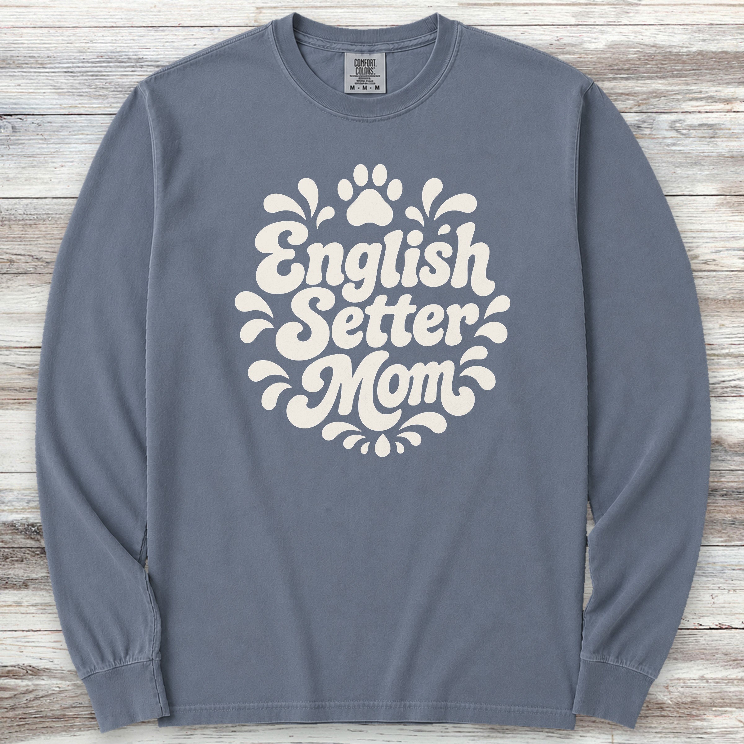 English Setter Groovy Mom Long Sleeve Tee - Blue Jean