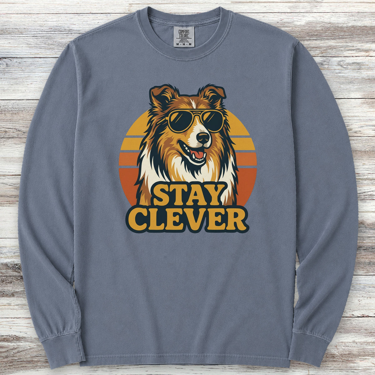 Rough Collie Stay Clever Long Sleeve Tee - Blue Jean