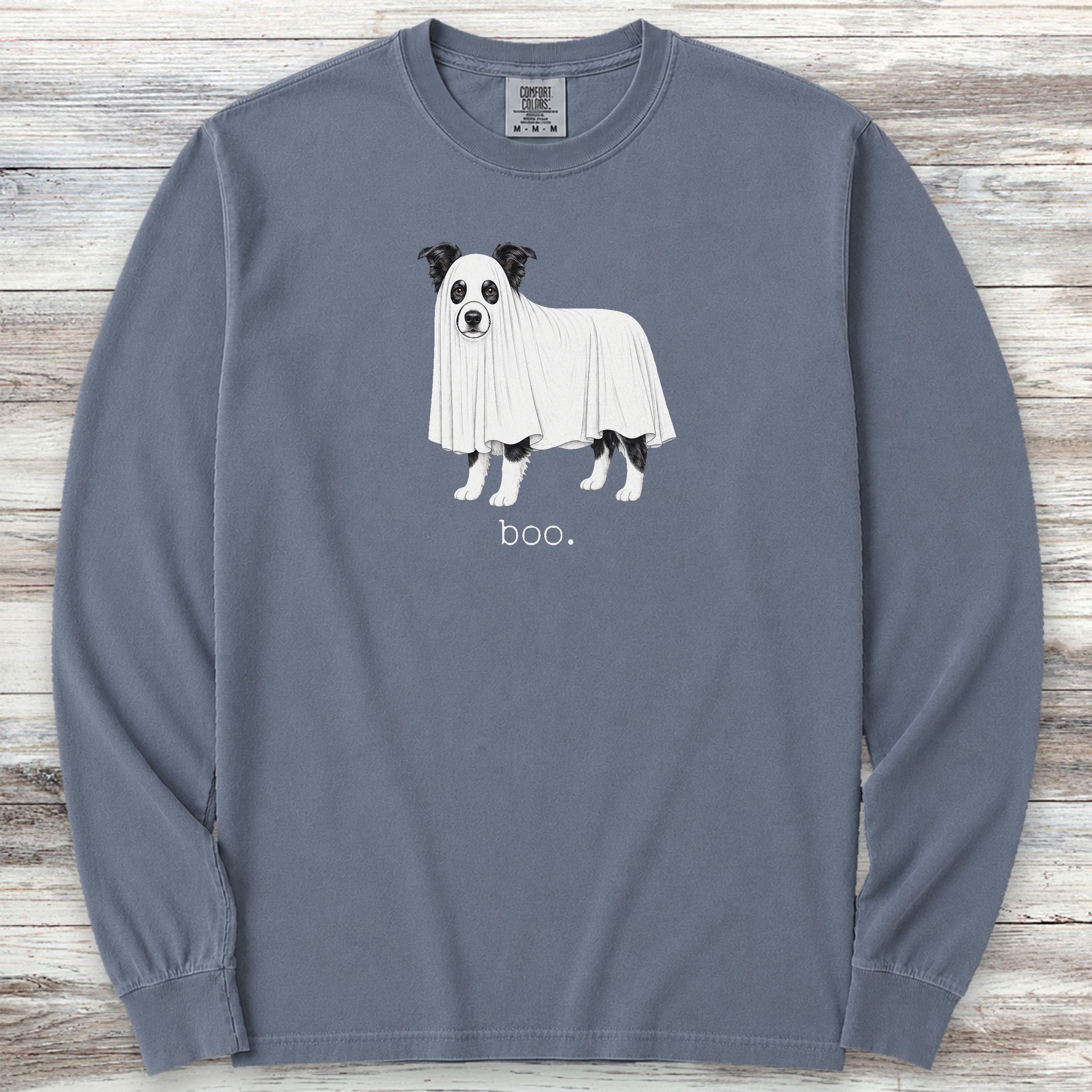 Border Collie Boo Long Sleeve Tee - Blue Jean