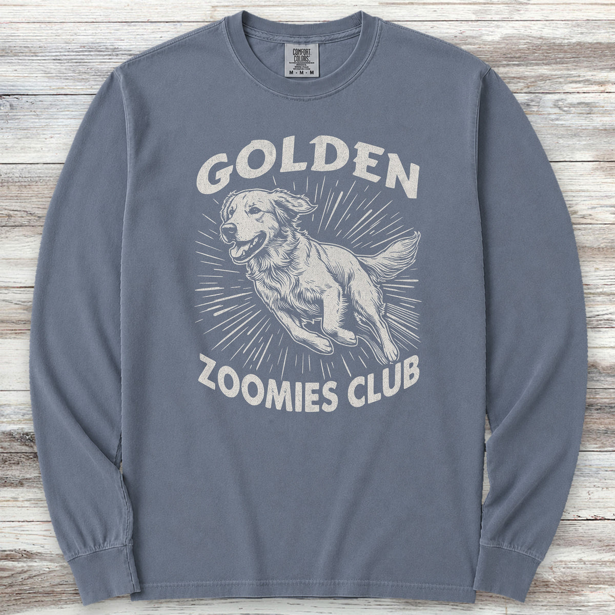 Golden Retriever Zoomies Long Sleeve Tee - Blue Jean