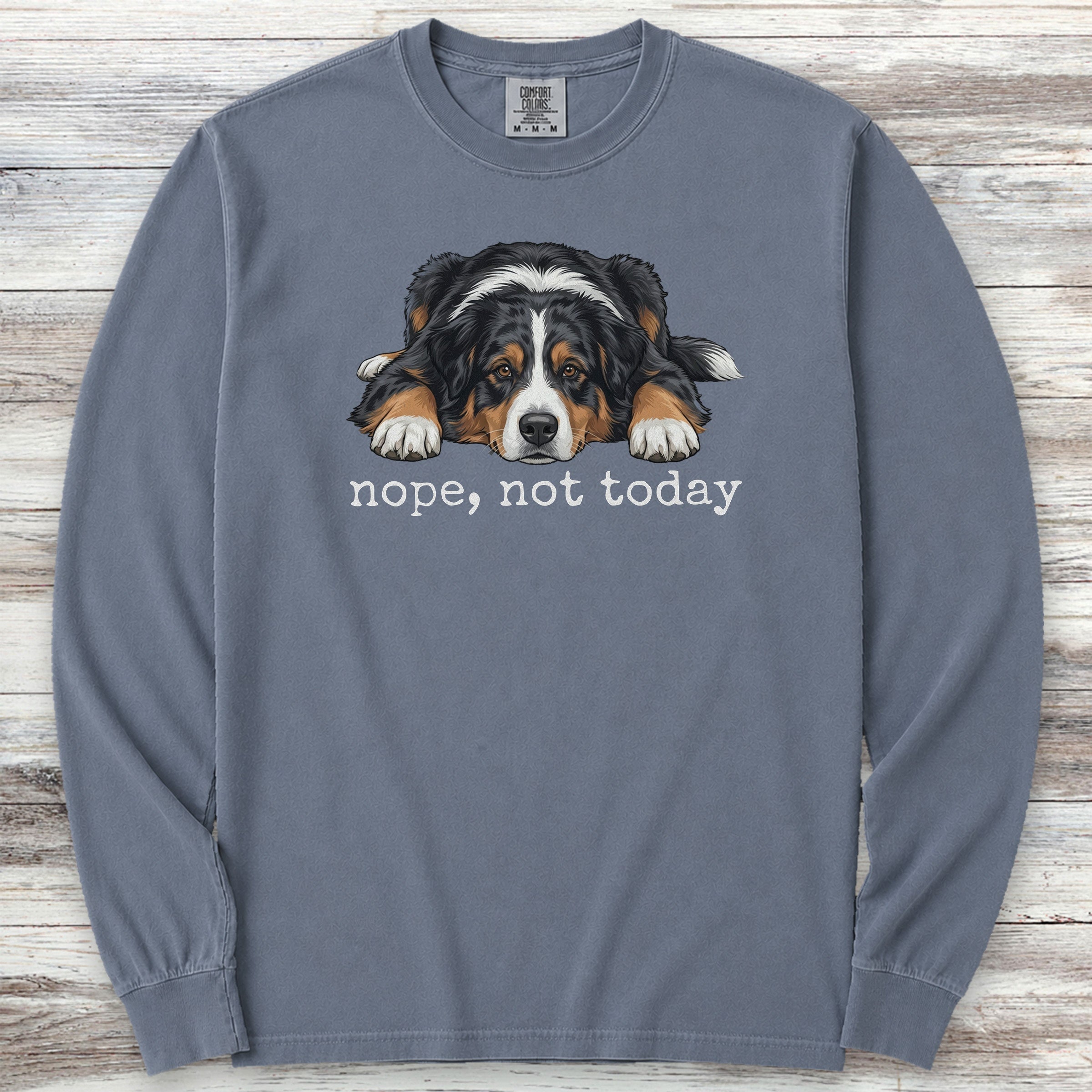 Australian Shepherd Tri Nope Long Sleeve Tee - Blue Jean