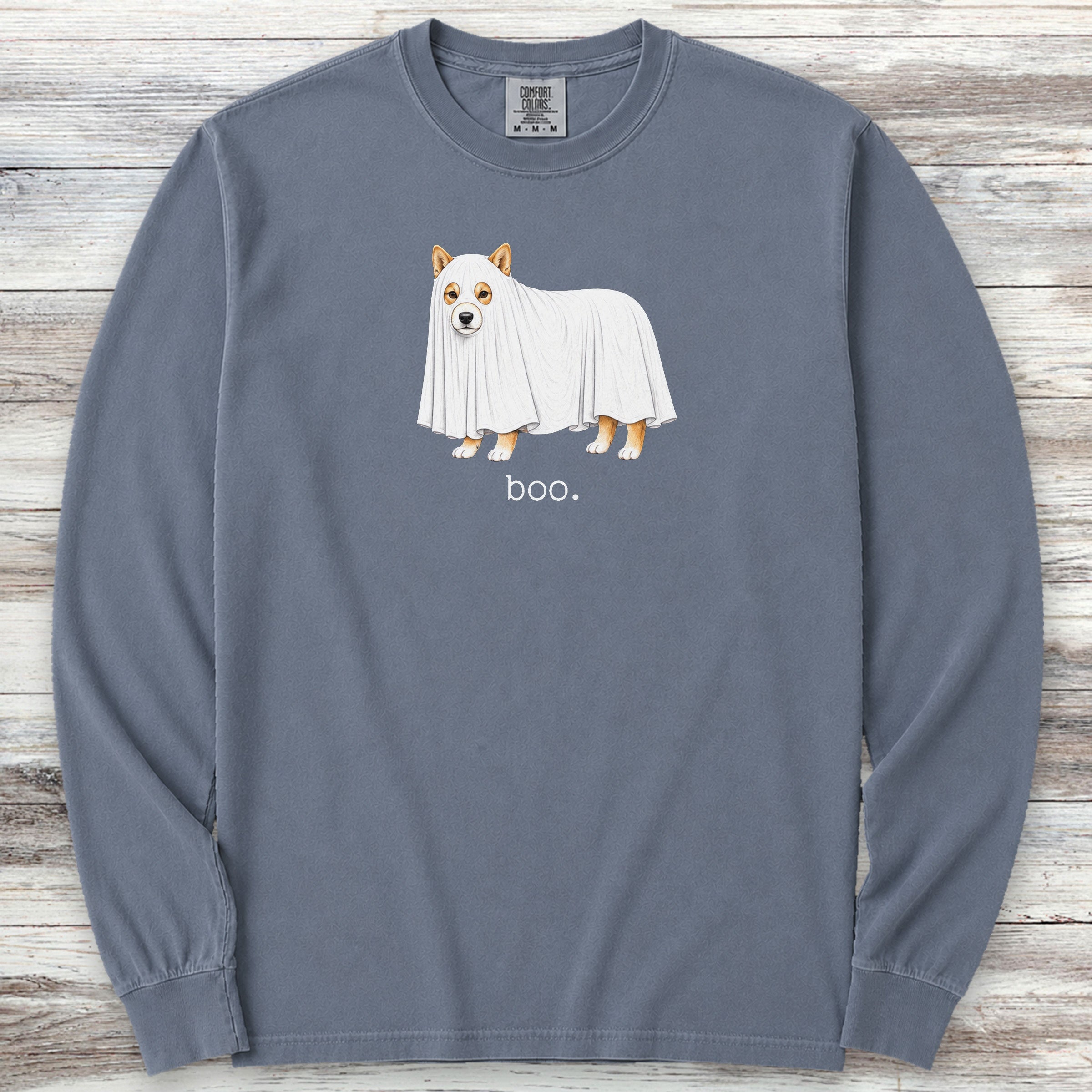 Shiba Inu Boo Long Sleeve Tee - Blue Jean