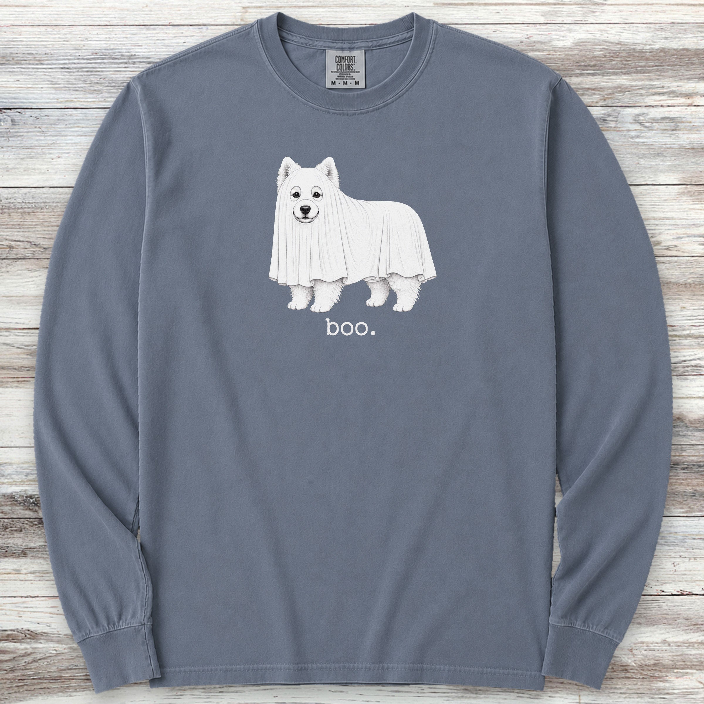 Samoyed Boo Long Sleeve Tee - Blue Jean