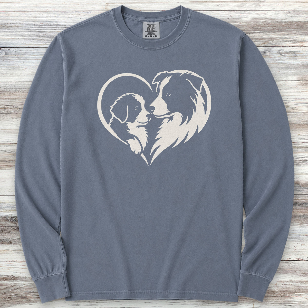 Border Collie Heart Bond Long Sleeve Tee - Blue Jean