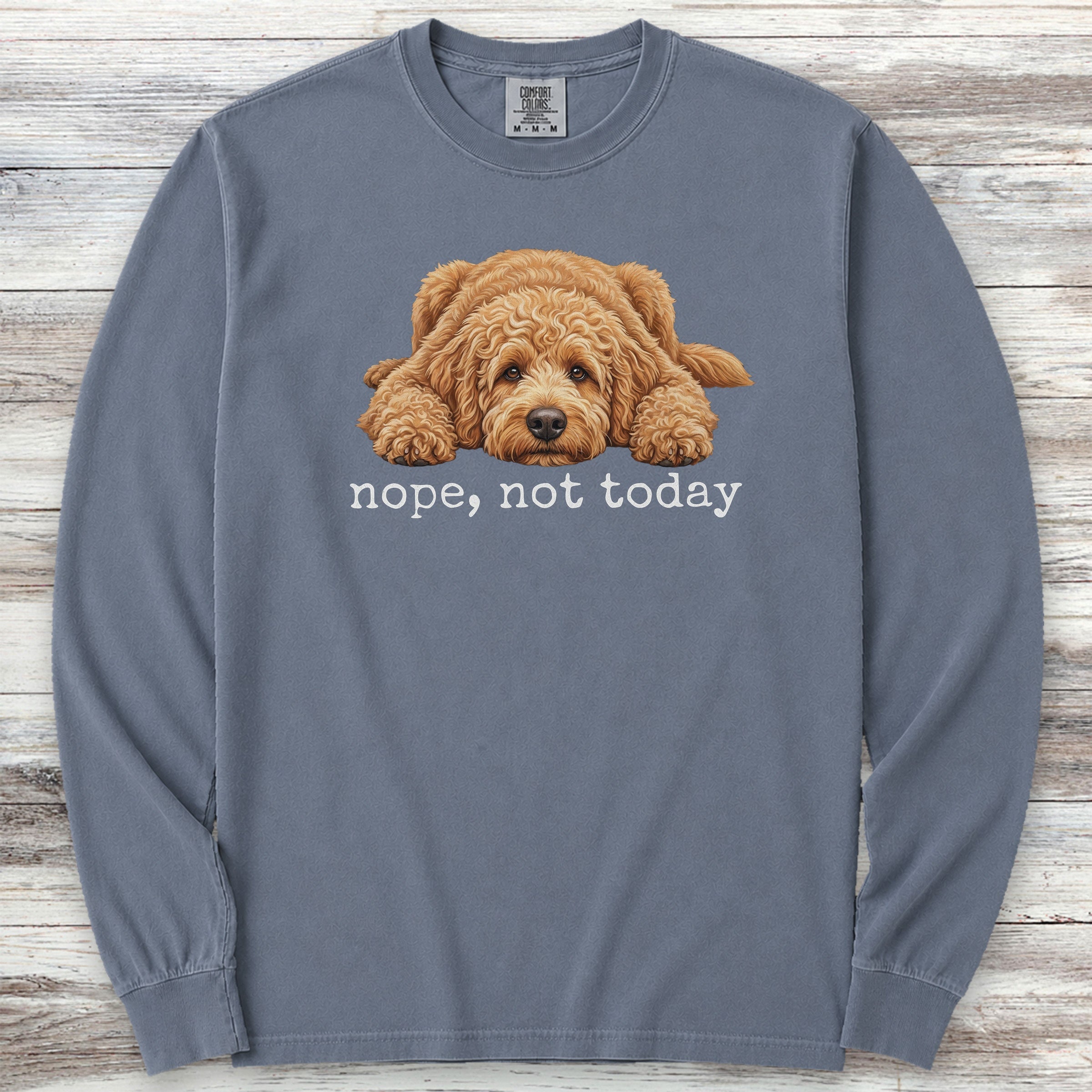 Goldendoodle Nope Long Sleeve Tee - Blue Jean