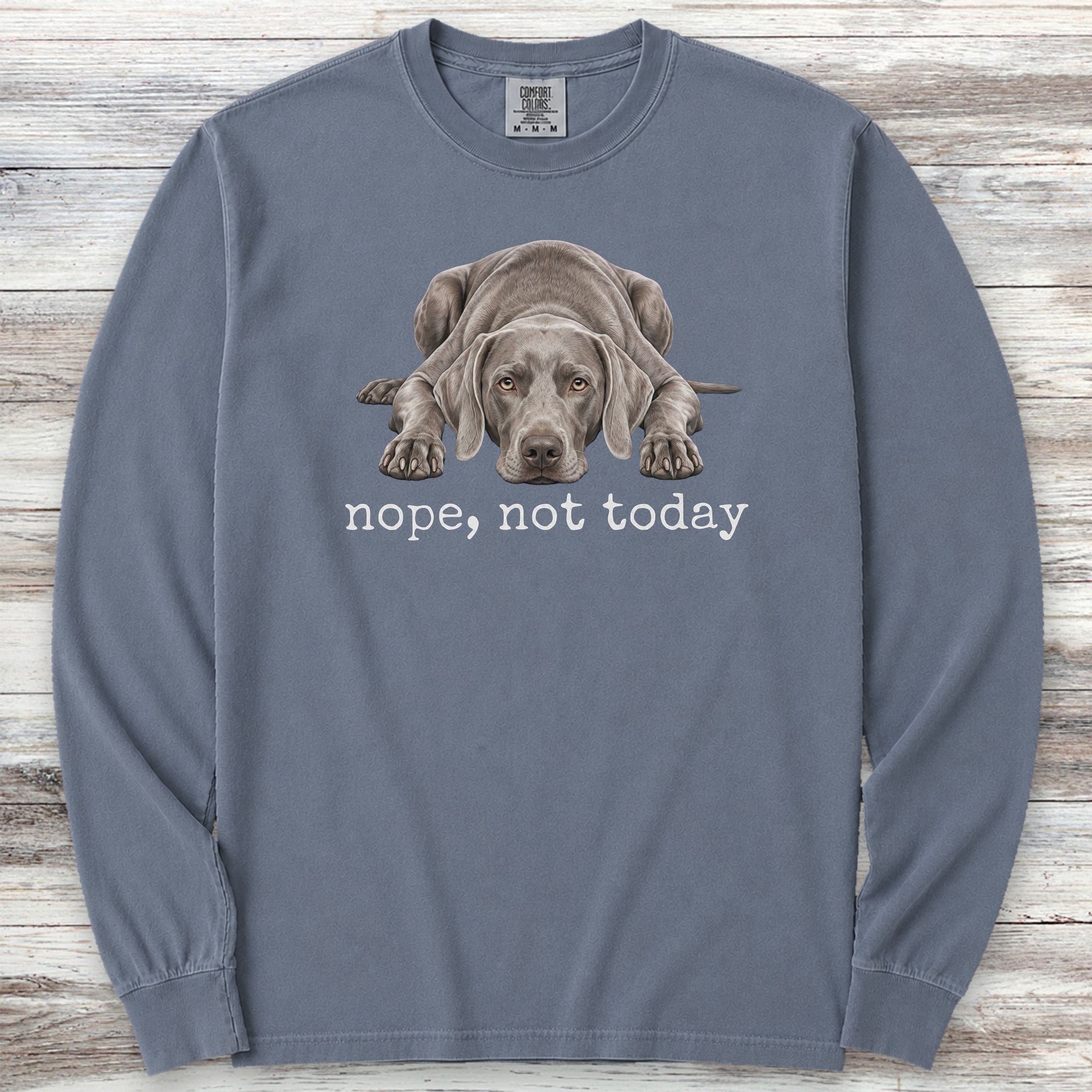 Weimaraner Nope Long Sleeve Tee - Blue Jean