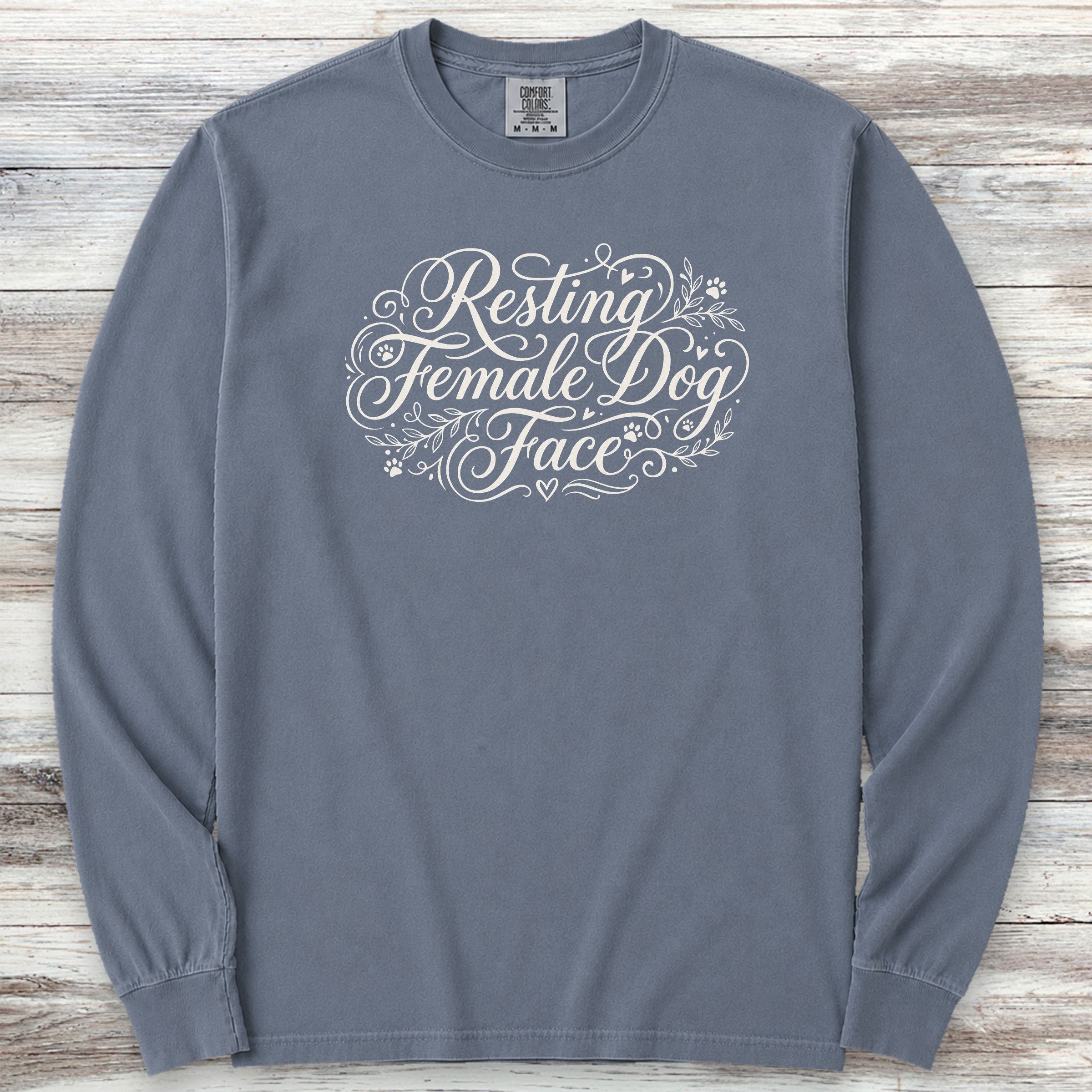 Resting Female Dog Face Long Sleeve Tee - Blue Jean