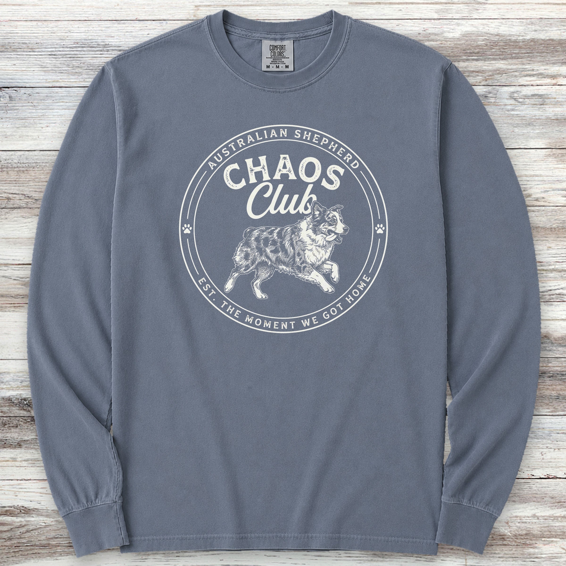 Australian Shepherd Chaos Club Long Sleeve Tee - Blue Jean