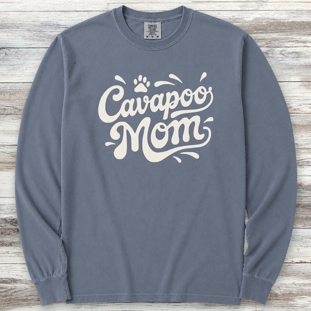Cavapoo Groovy Mom Long Sleeve Tee - Blue Jean