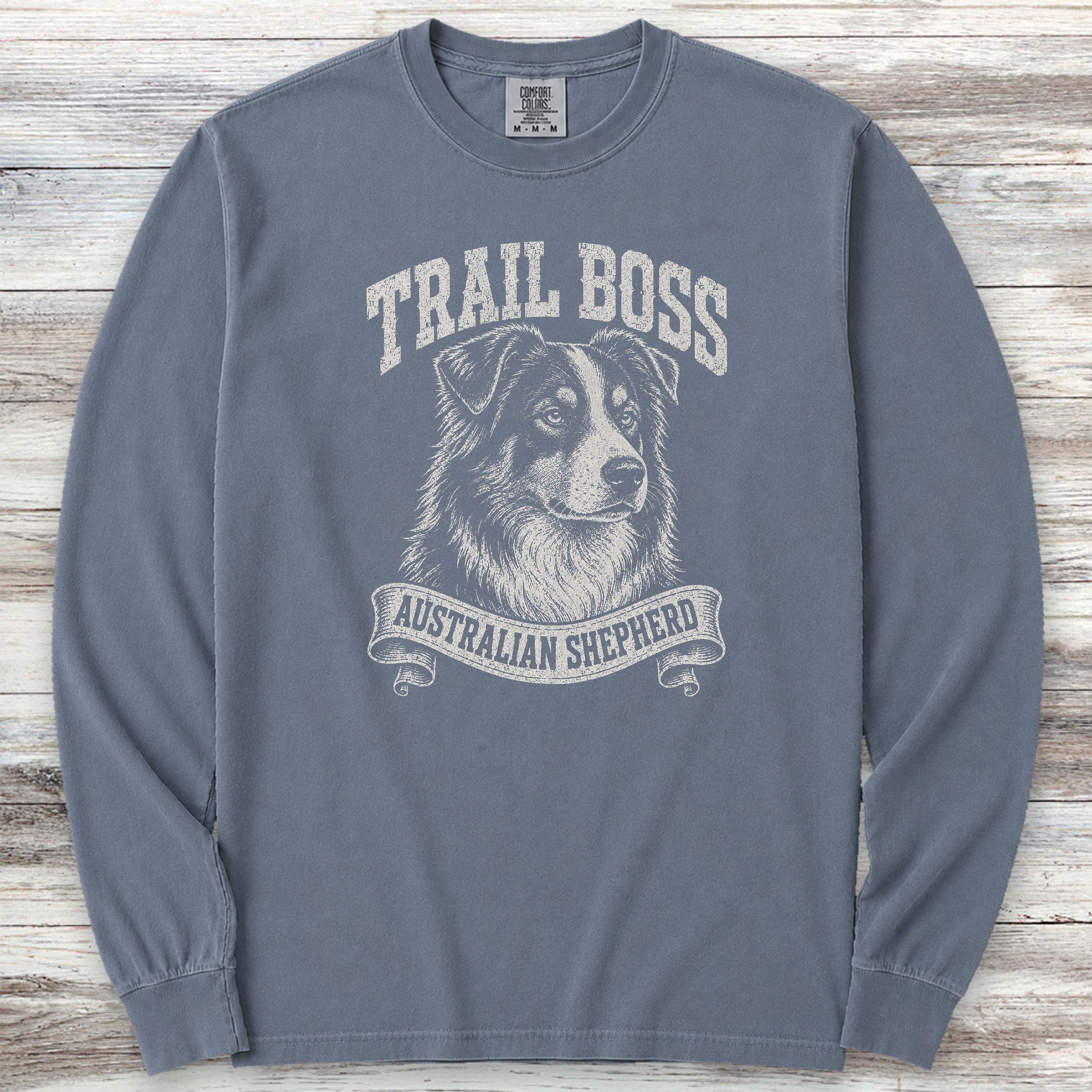 Australian Shepherd Trail Boss Long Sleeve Tee - Blue Jean