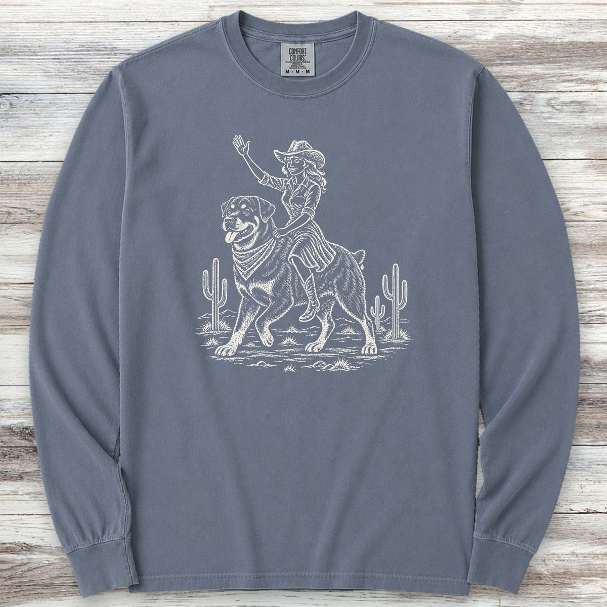 Rottweiler Cowgirl Long Sleeve Tee - Blue Jean
