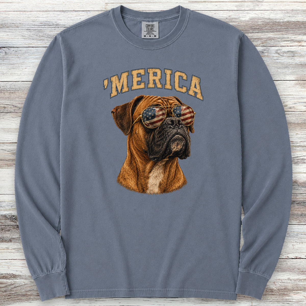 Boxer 'Merica Long Sleeve Tee - Blue Jean
