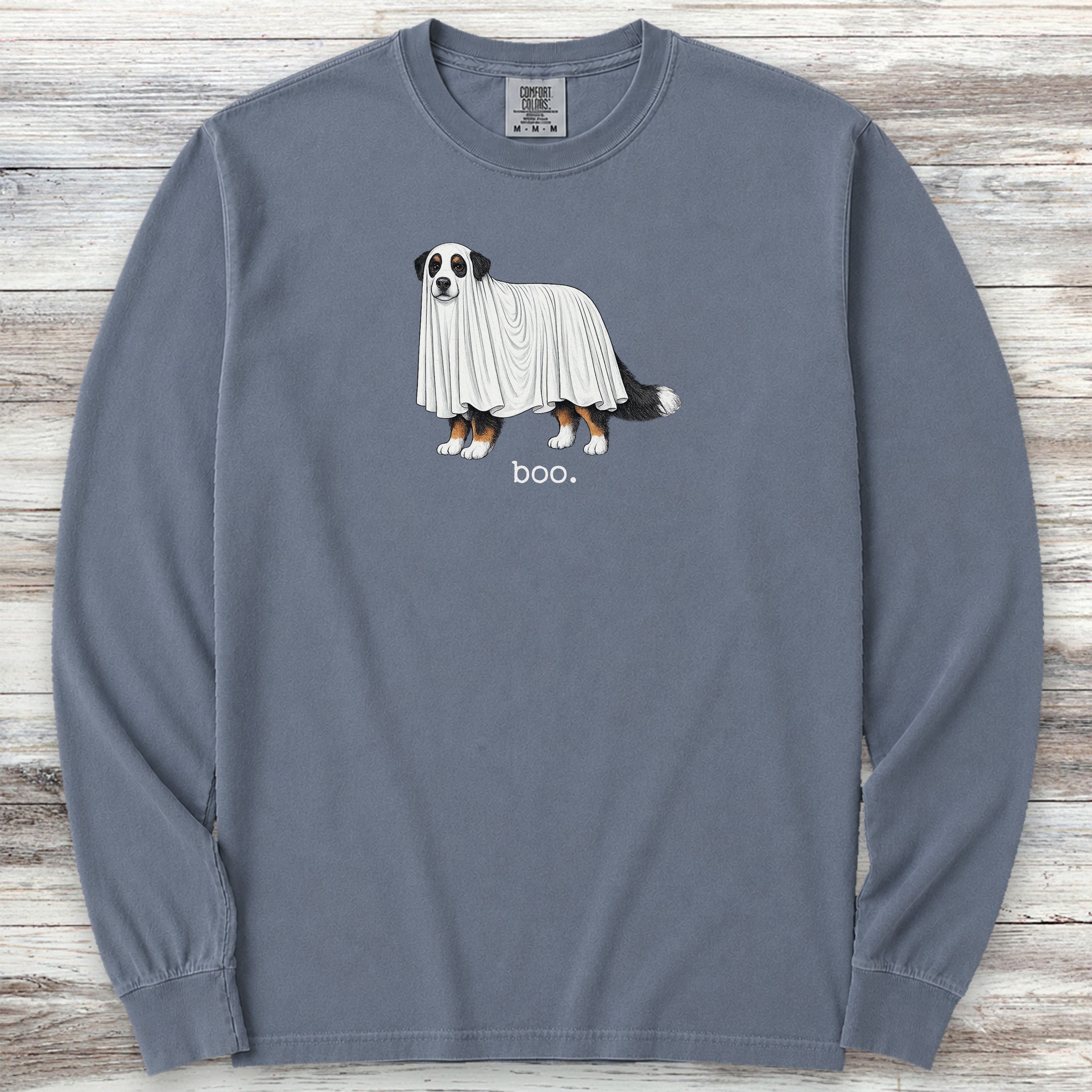 Bernese Mountain Dog Boo Long Sleeve Tee - Blue Jean