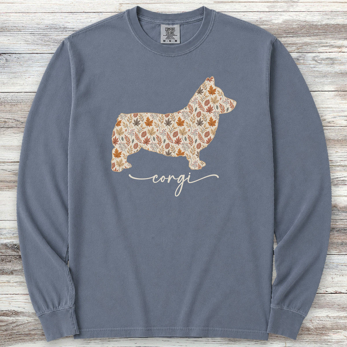 Corgi Fall Long Sleeve Tee - Blue Jean