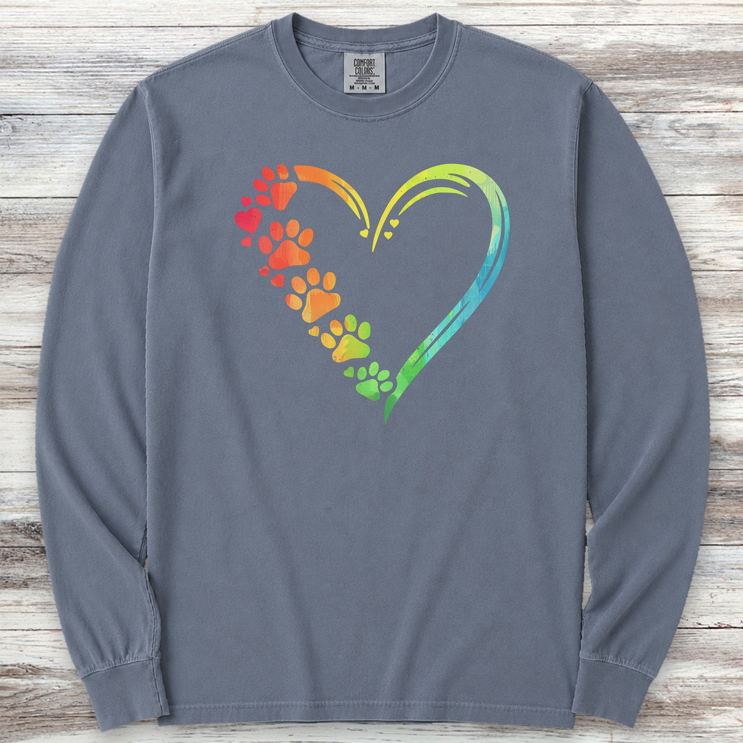 Rainbow Heart Long Sleeve Tee - Blue Jean