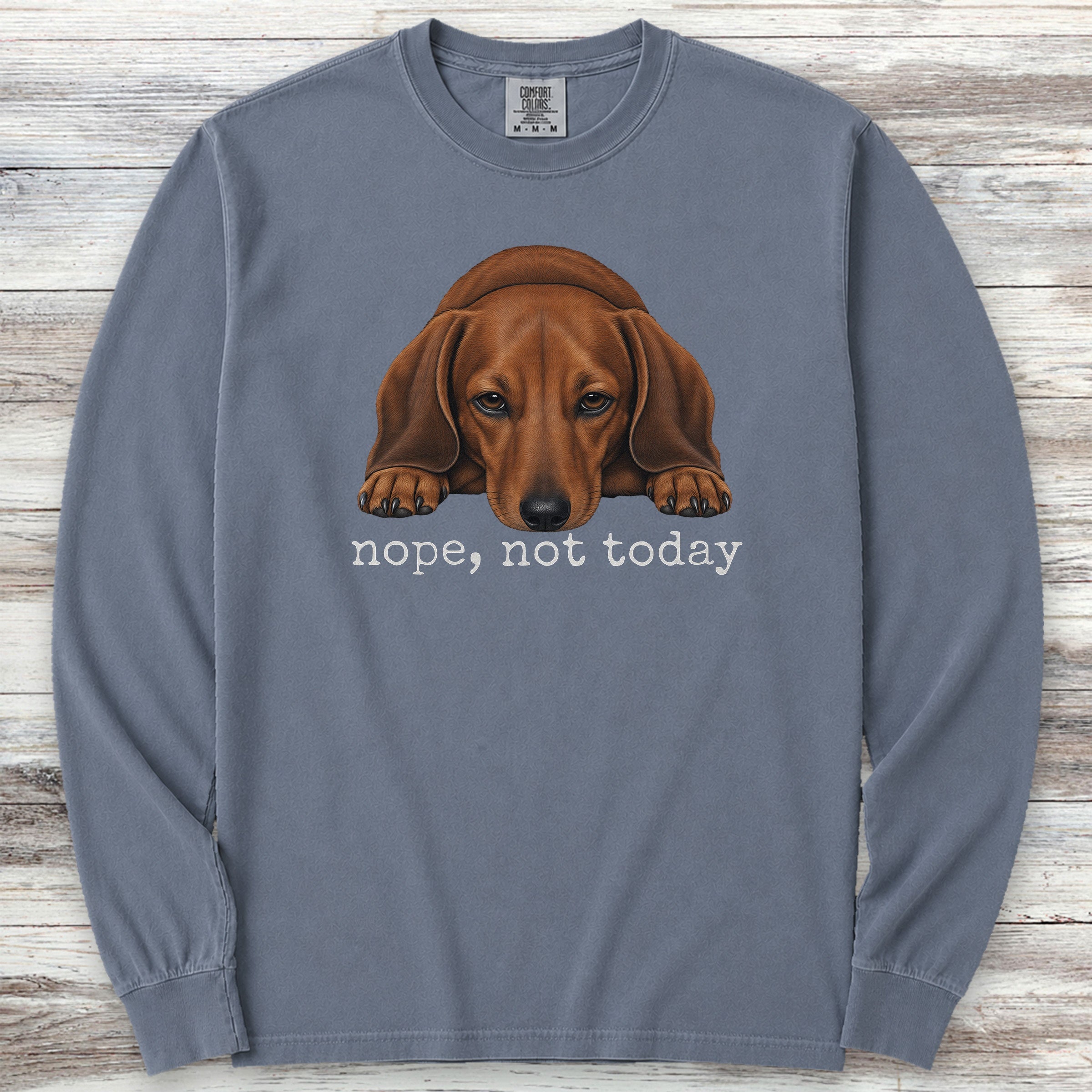 Dachshund Nope Long Sleeve Tee - Blue Jean