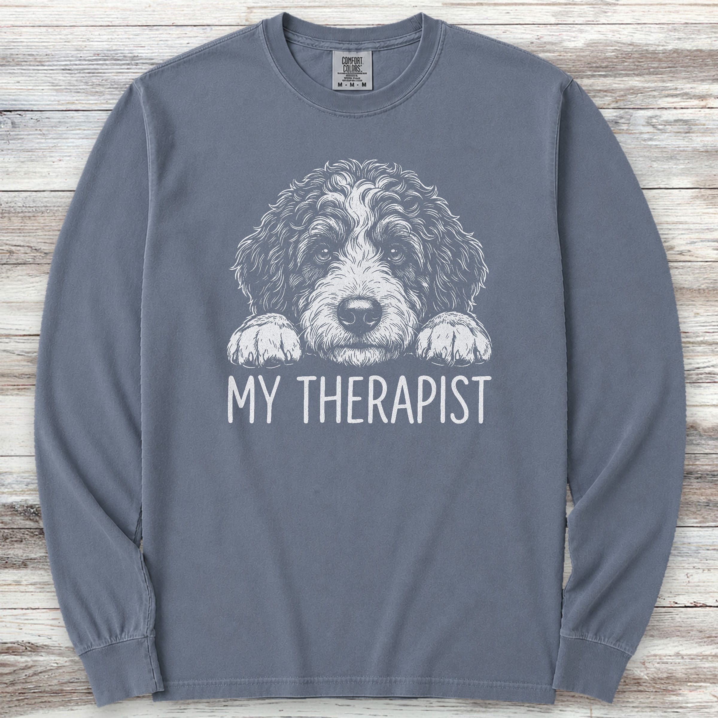 Bernedoodle Therapist Long Sleeve Tee - Blue Jean