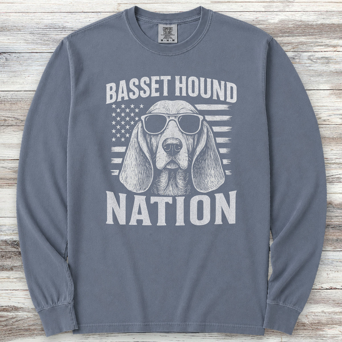 Basset Hound Nation Long Sleeve Tee - Blue Jean